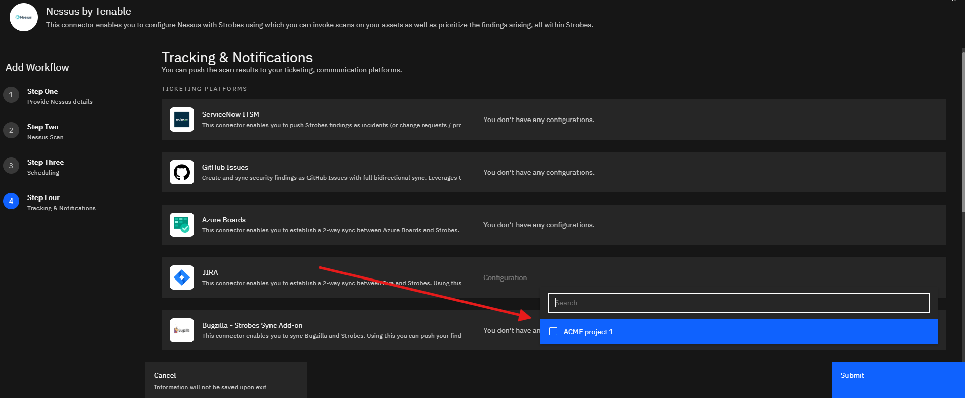 Configuring Nessus by Tenable in Strobes: Step 6: Connect Ticketing & Notification Platforms (screenshot 29)