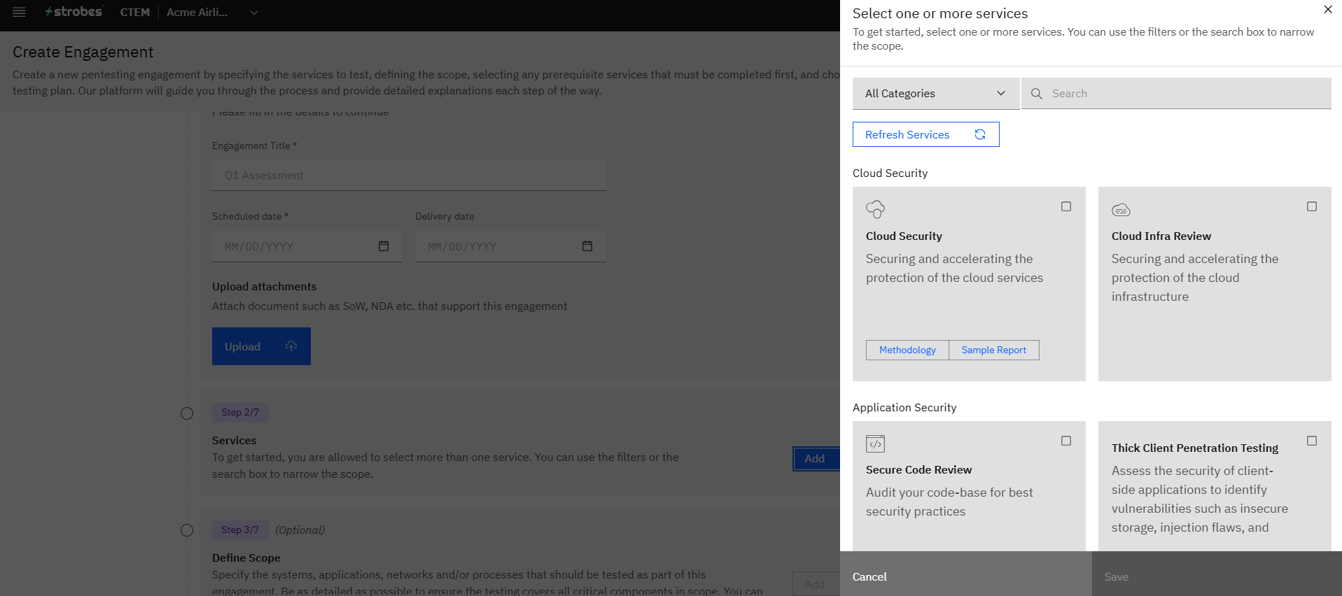 Creating an Engagement: Step 4: Select Services (screenshot 5)