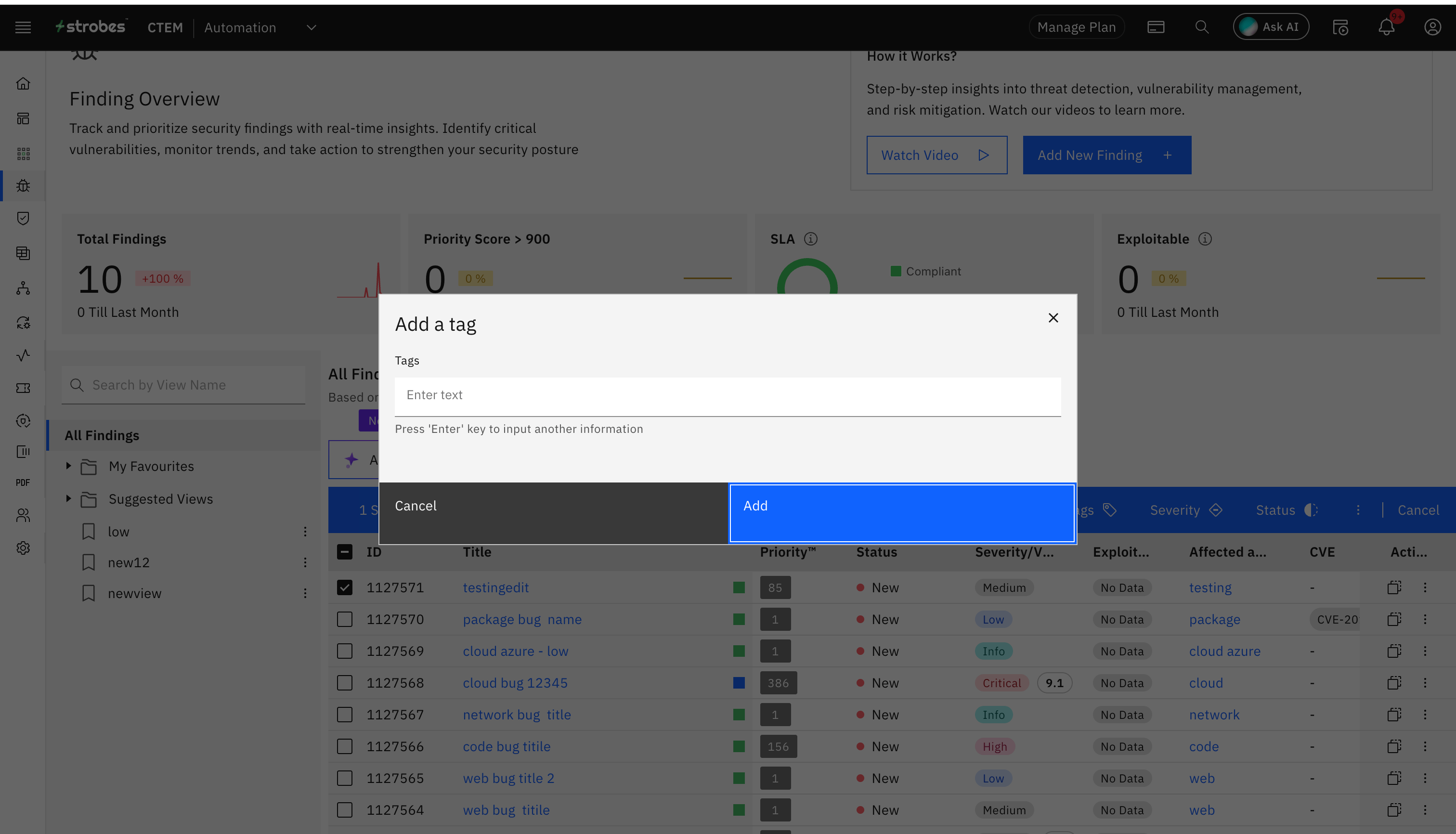 Bulk actions on findings: Add Tags Bulk Action (screenshot 5)