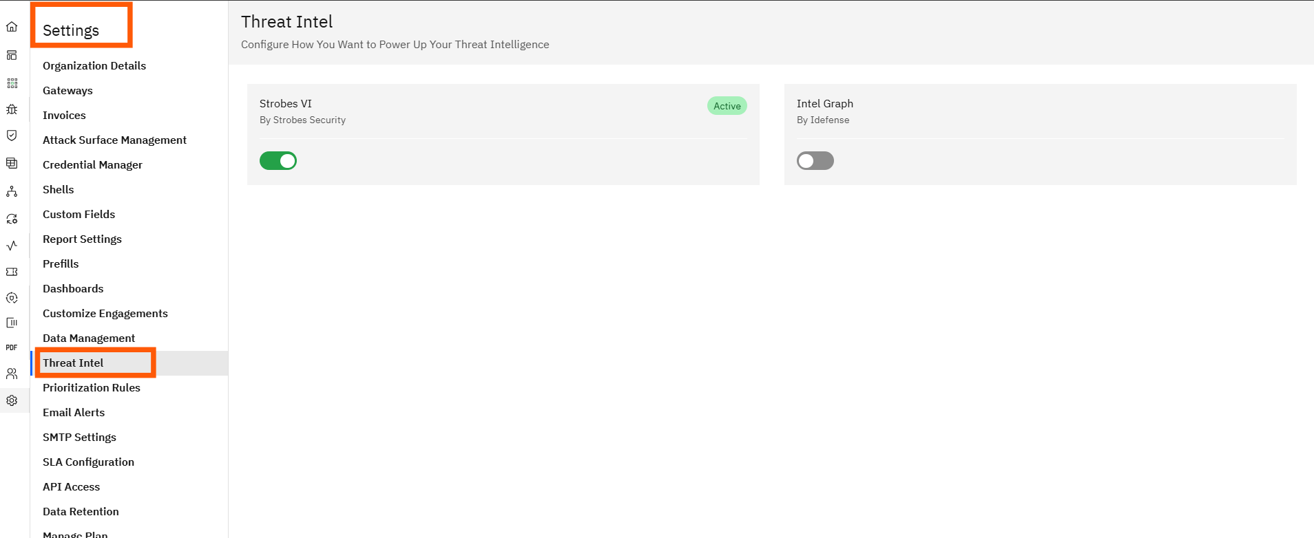 Configuring Threat Intel: Step 1: Access Threat Intelligence Settings (screenshot 1)