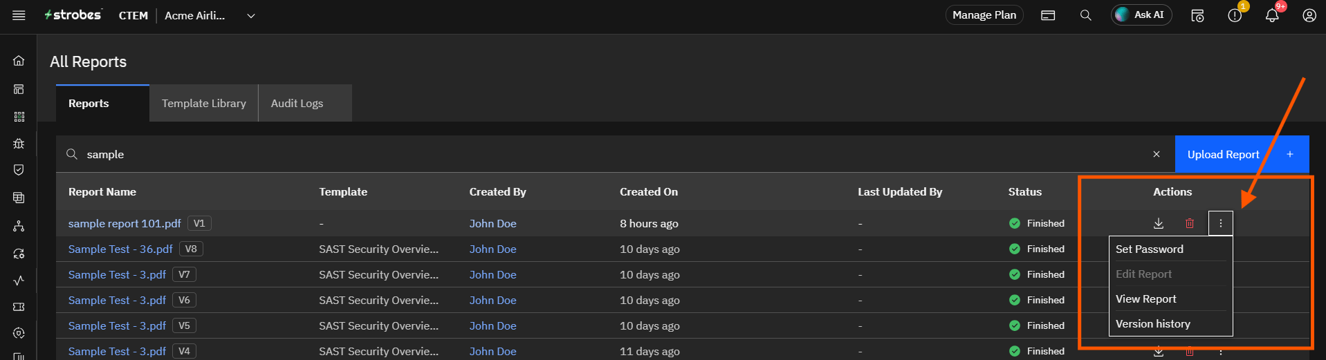 What's in the Reports Page?: Step 7 — Open the More Options Menu (screenshot 7)
