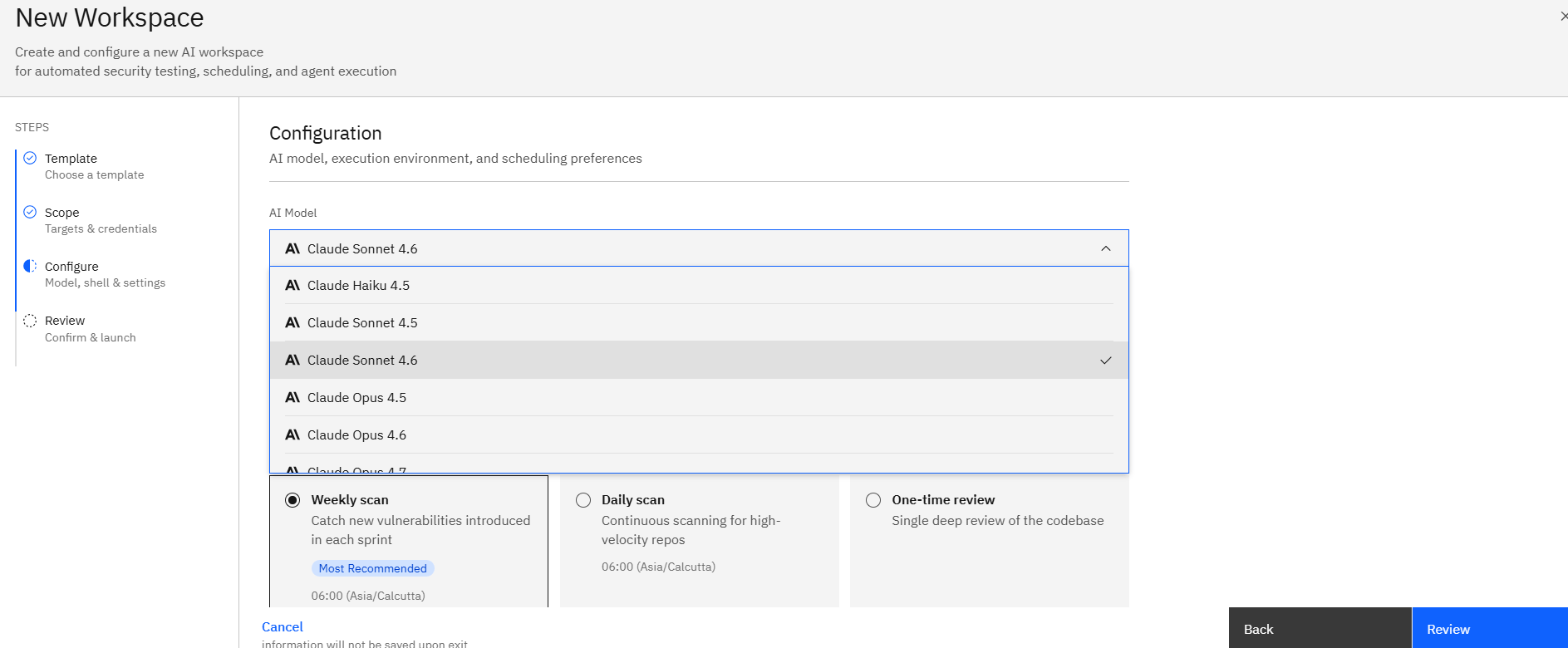 Code Review Assessment via Template: Step 7: Select an AI Model (screenshot 11)