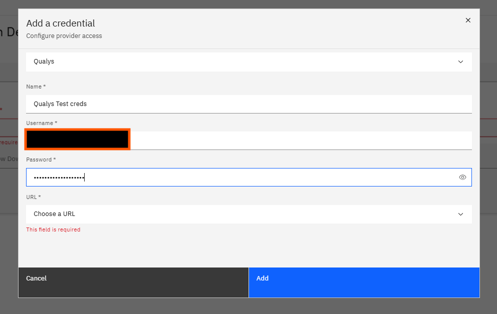 Configuring Qualys VMDR with Strobes: Step 9 — Click the Password Field and Enter Your Qualys Password (screenshot 9)