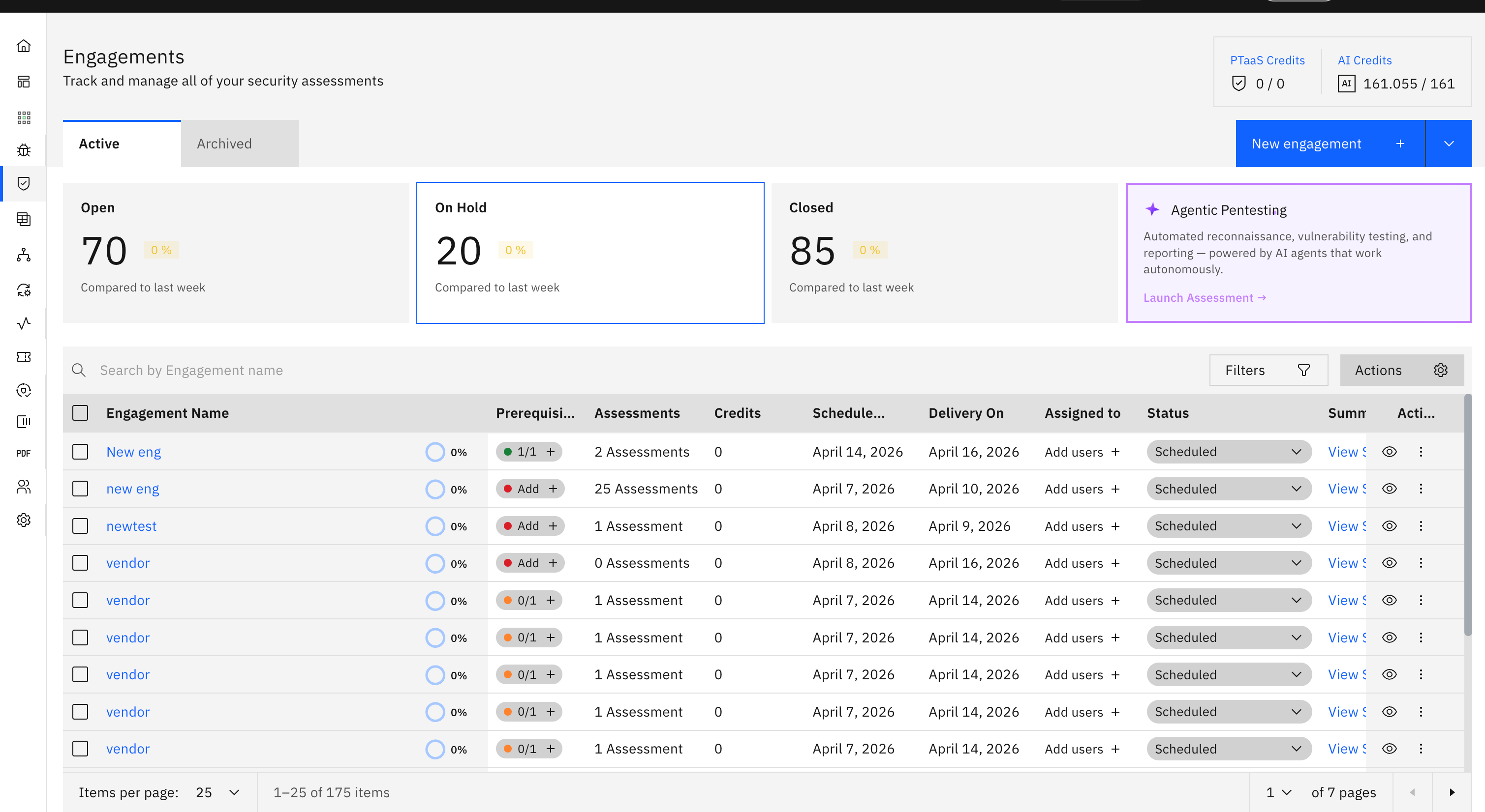 Editing Timelines for Individual Assessments: 1. Navigate to the Engagements Page (screenshot 1)