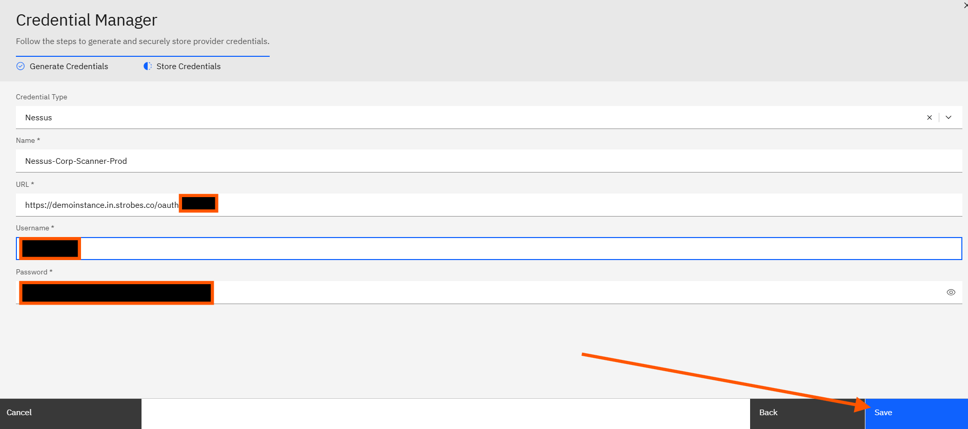 Configuring Nessus credentials: Step 5: Save Your Configuration (screenshot 4)