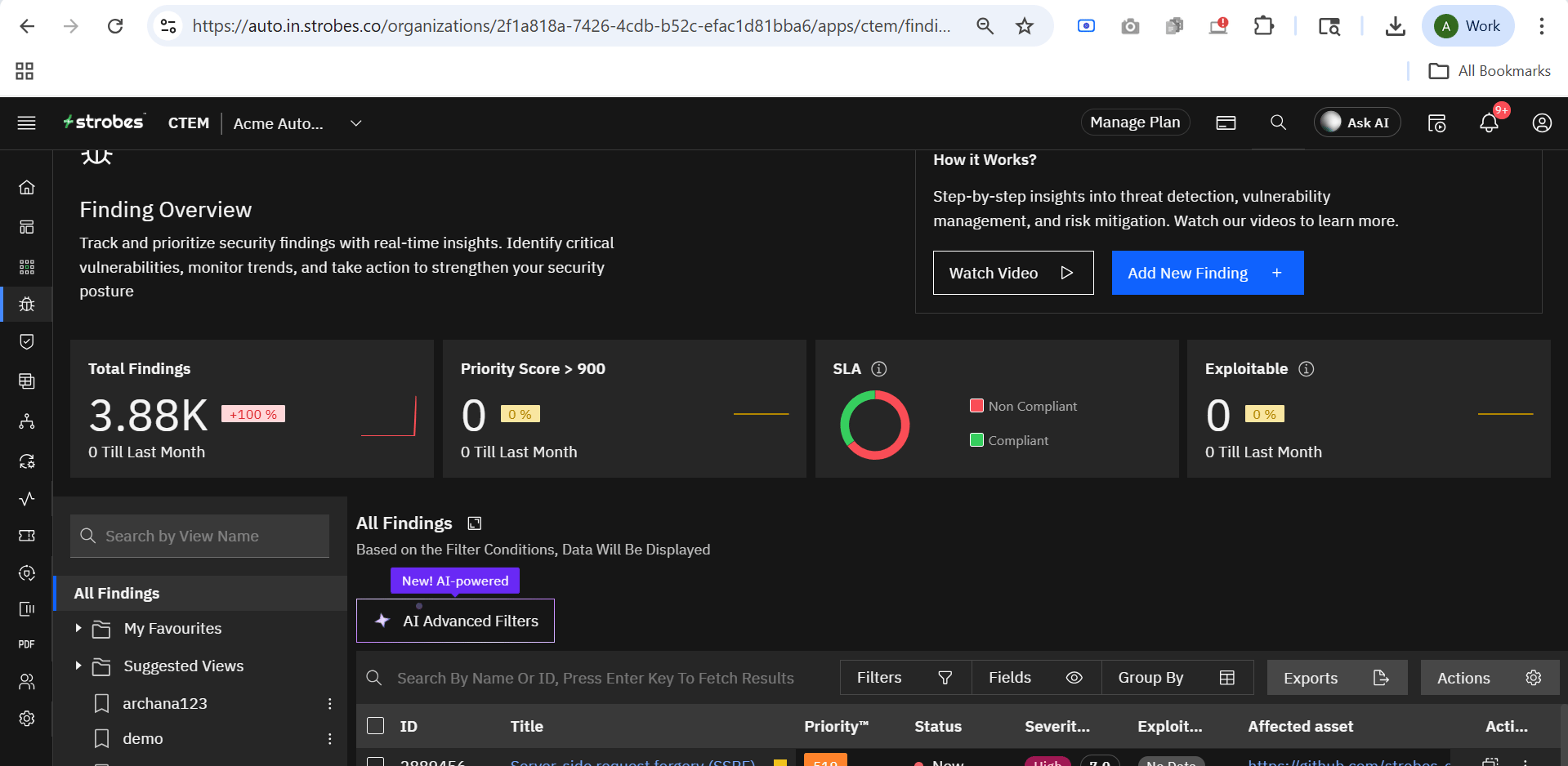 Understanding the Findings Toolbar (screenshot 1)