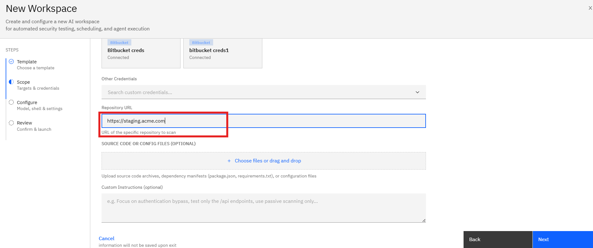 Code Review Assessment via Template: Step 4: Enter the Repository URL (screenshot 8)