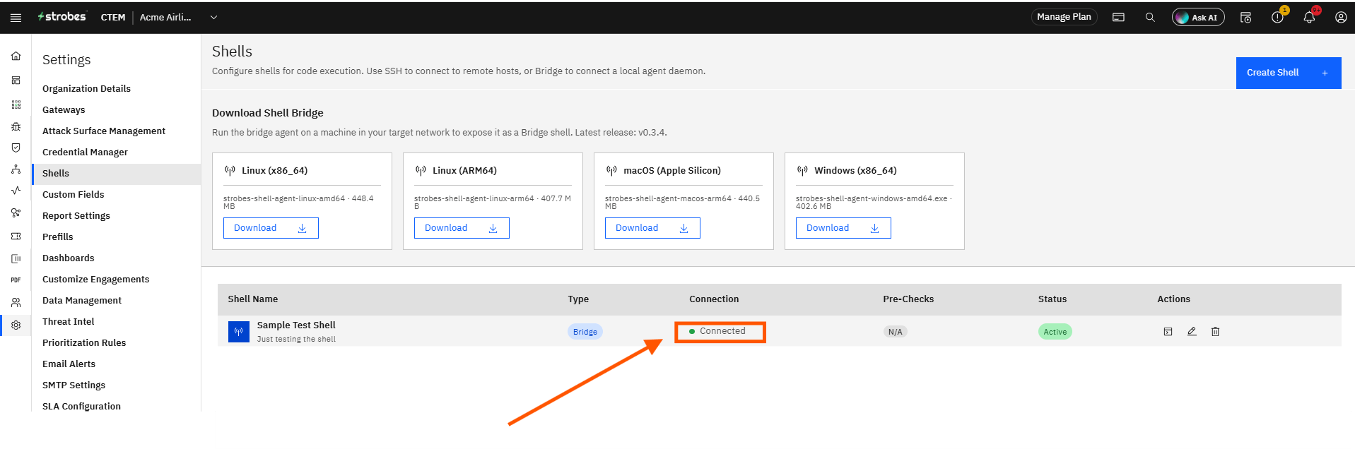 Creating a Shell Using Shell Bridge in Strobes: Step 19 — Return to Settings > Shells (screenshot 17)