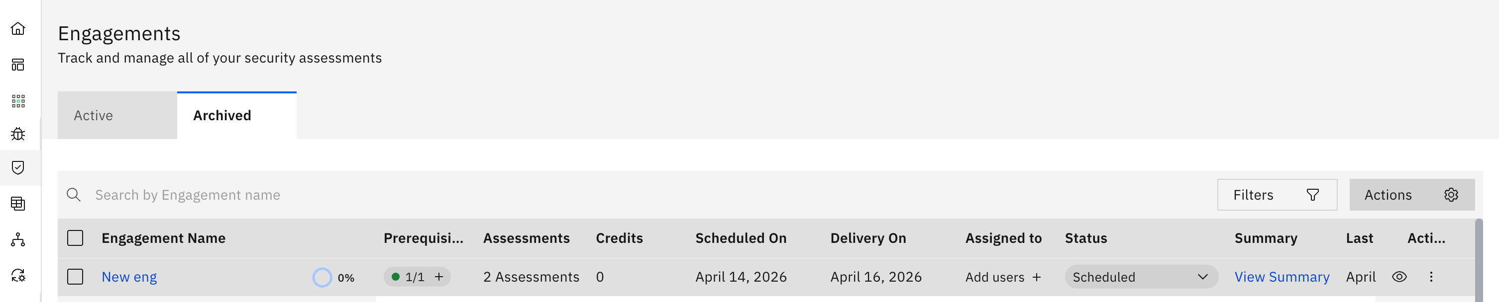 Archiving and Unarchiving Engagements: Archiving Enagagements (screenshot 2)