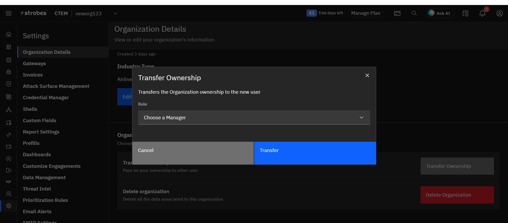 Editing organization details: Transfer Ownership (screenshot 4)
