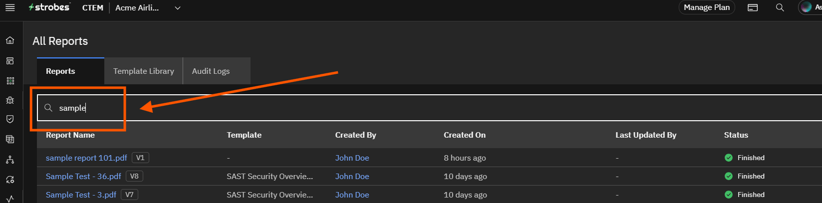 What's in the Reports Page?: Step 4 — Search for a Report (screenshot 4)