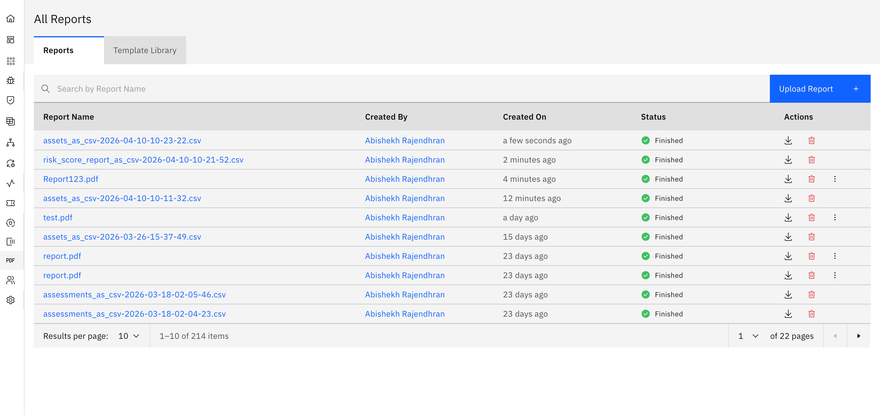 Exporting asset reports (screenshot 2)