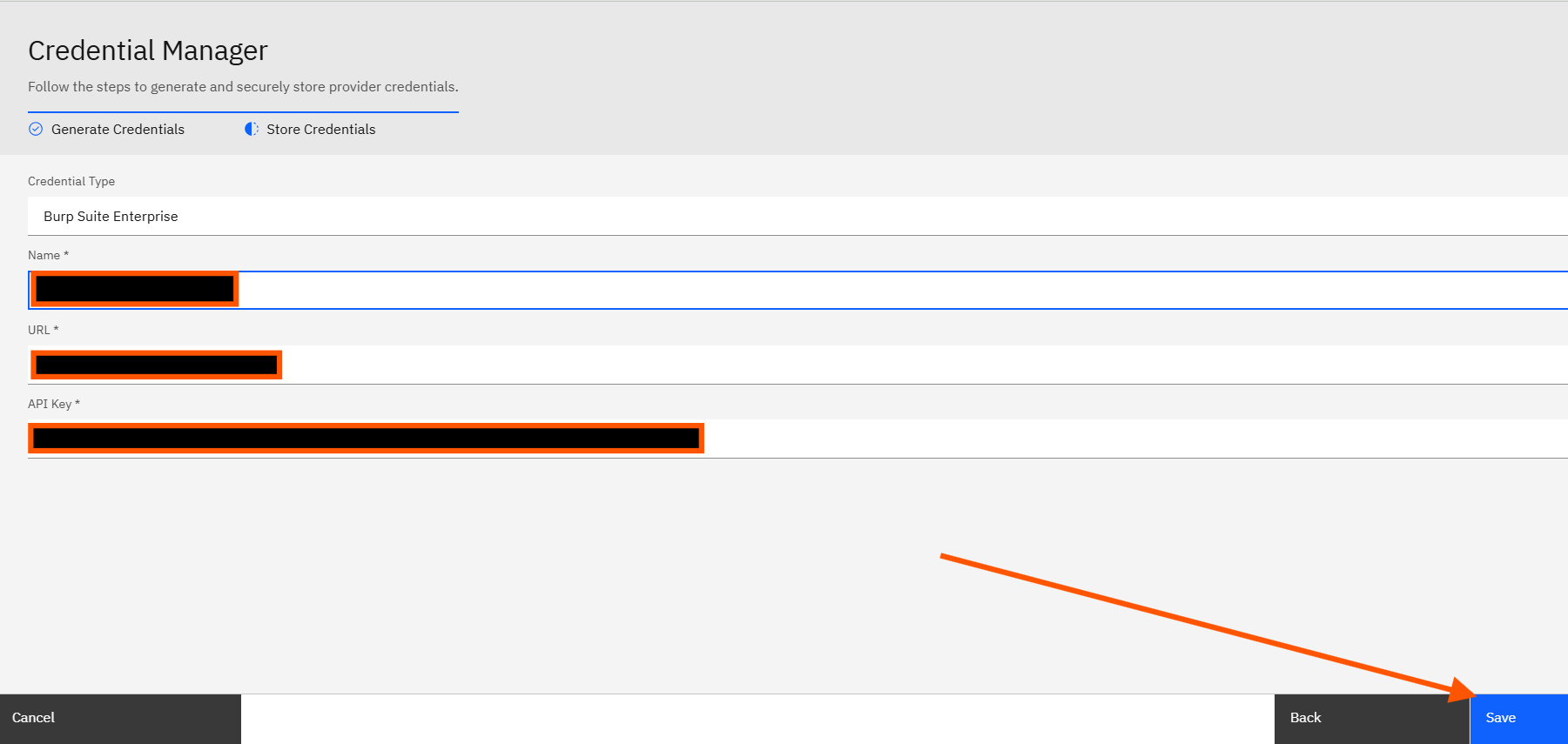 Configuring Burp Suite Enterprise credentials: 5. Save Your Configuration (screenshot 4)