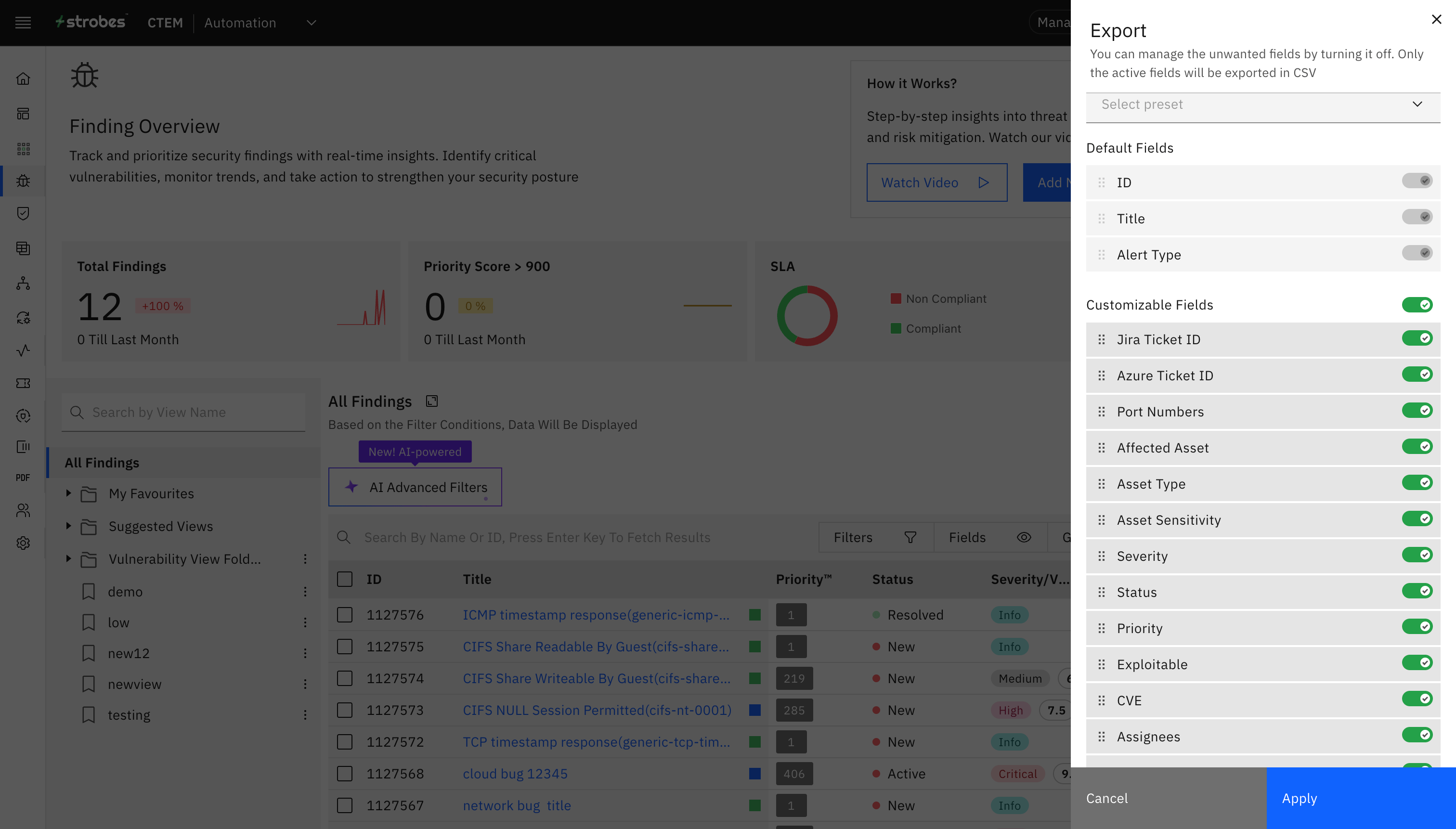 Vulnerabilities Custom CSV Export: Usage Flow Instructions: (screenshot 2)