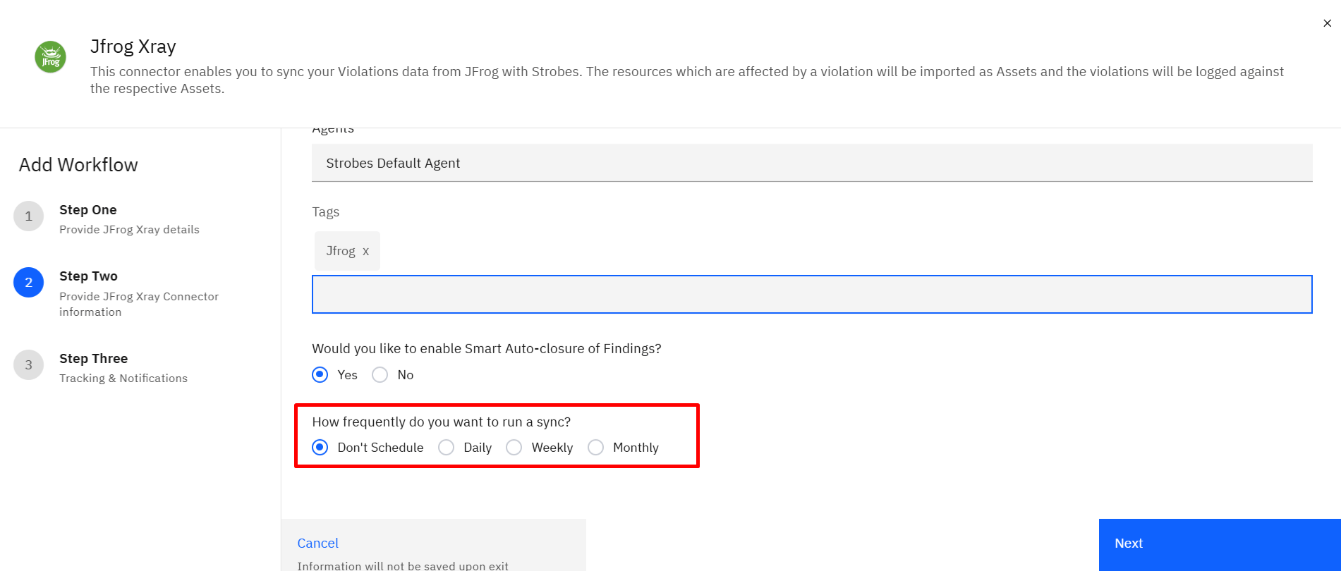 Connecting JFrog Xray (violations): Step 13: Set Sync Frequency (screenshot 13)