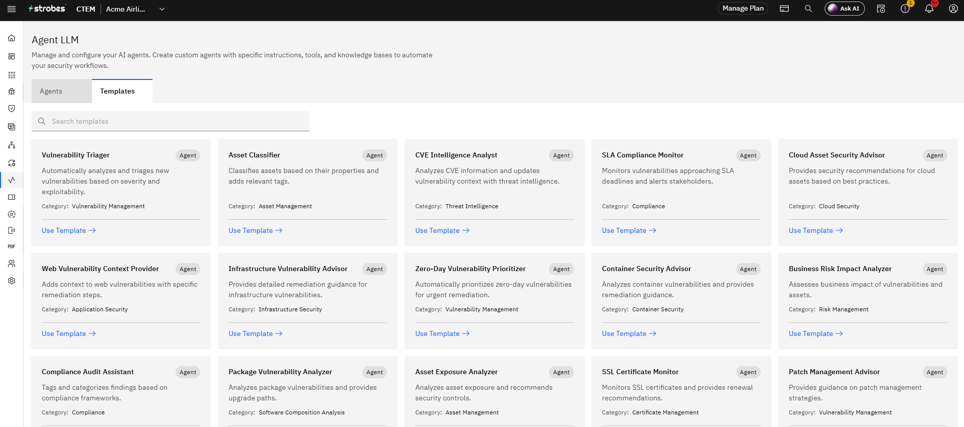 AI agents overview: The Templates tab (screenshot 2)