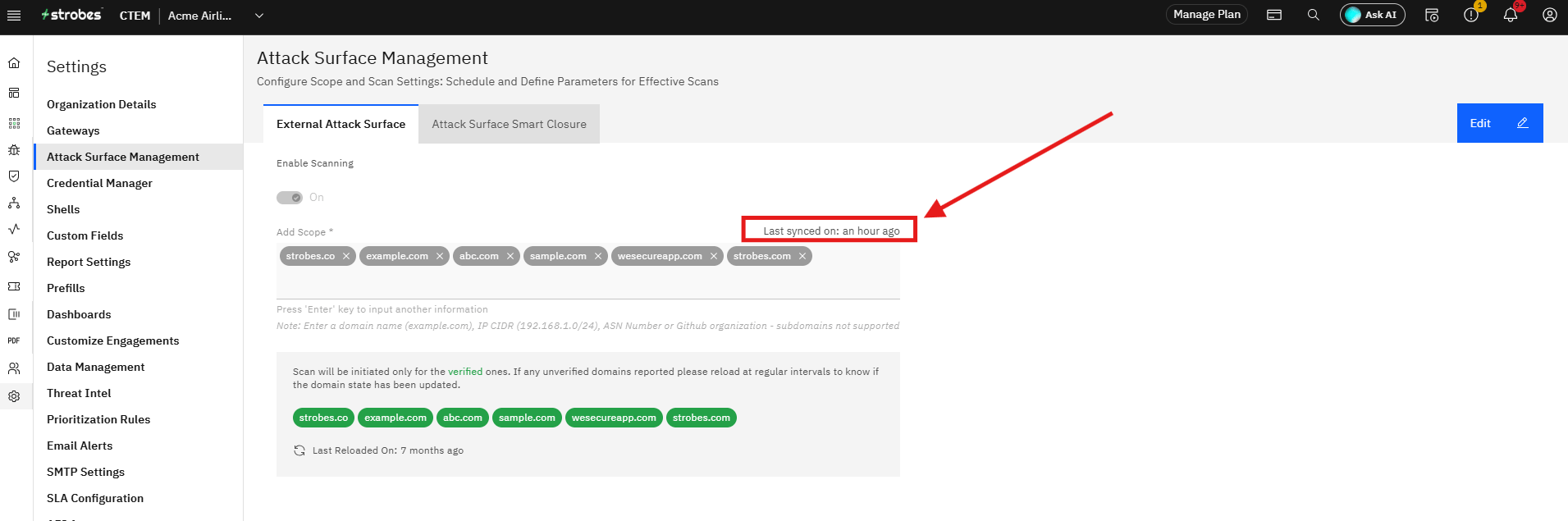Configuring Attack Surface Management: Step 7 — Confirm Sync Status (screenshot 7)