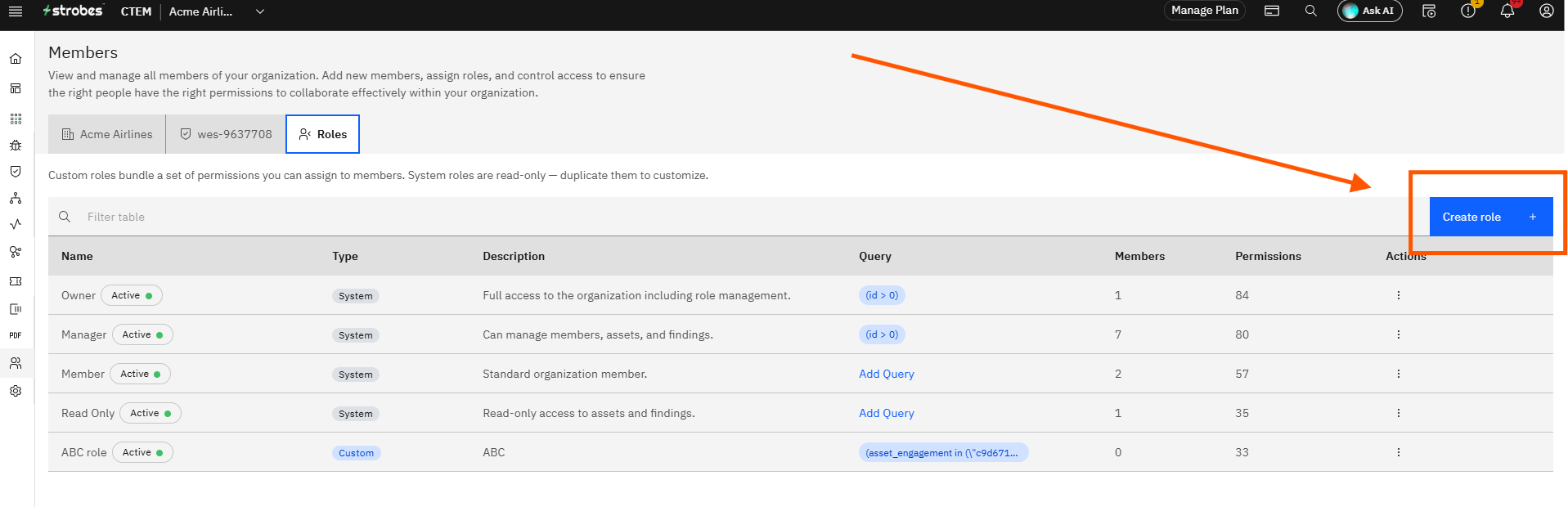 Invite Members and Manage Roles in Strobes: Step 12 — Click Create Role (screenshot 14)
