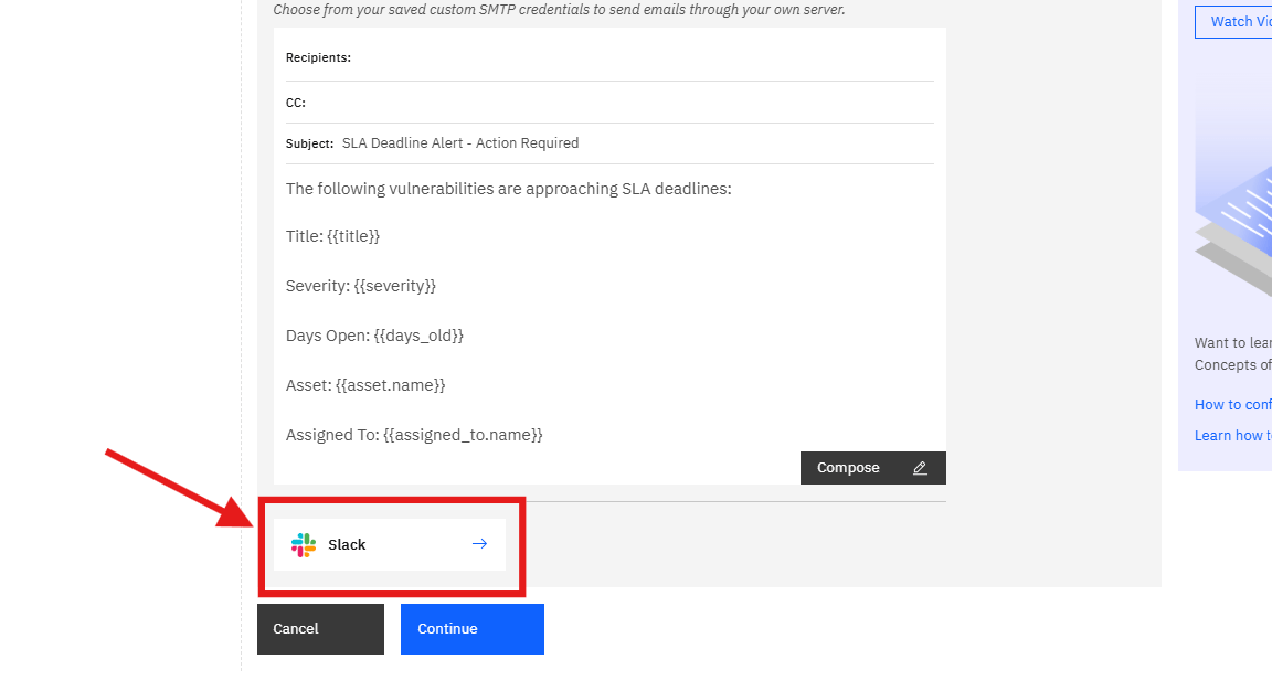 Using Automation Templates: Configuring a Slack Action (screenshot 12)