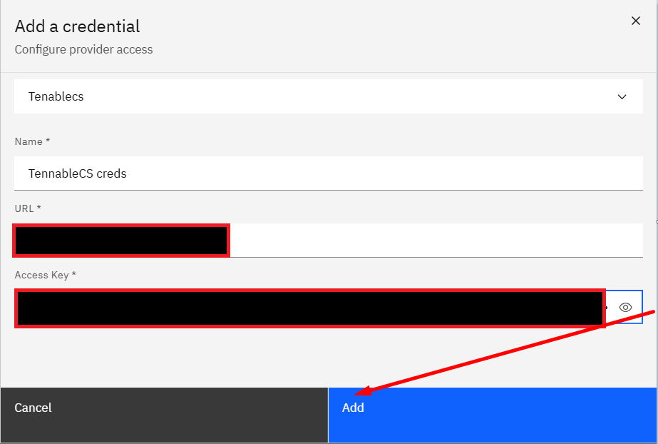 Connecting Tenable Cloud Security to Strobes: Step 7: Save the Credential (screenshot 7)