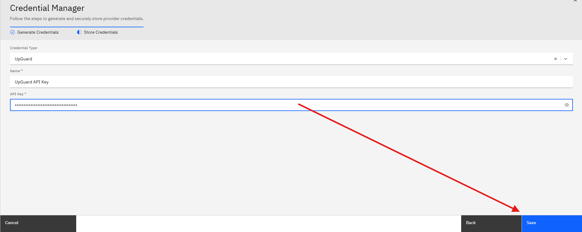 Connecting UpGuard to Strobes: Step 7 — Click Save (screenshot 7)