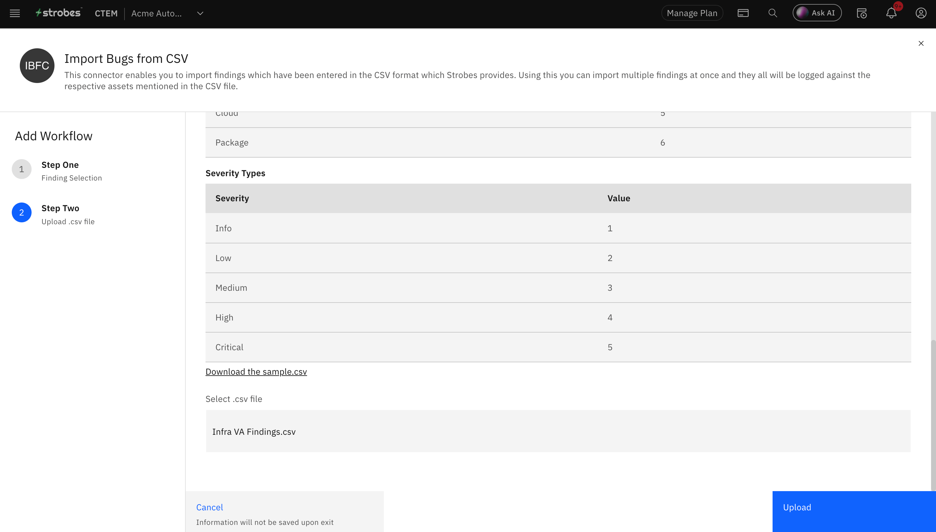 Import Vulnerabilities in bulk using CSV: Instructions to Import Bugs: (screenshot 2)