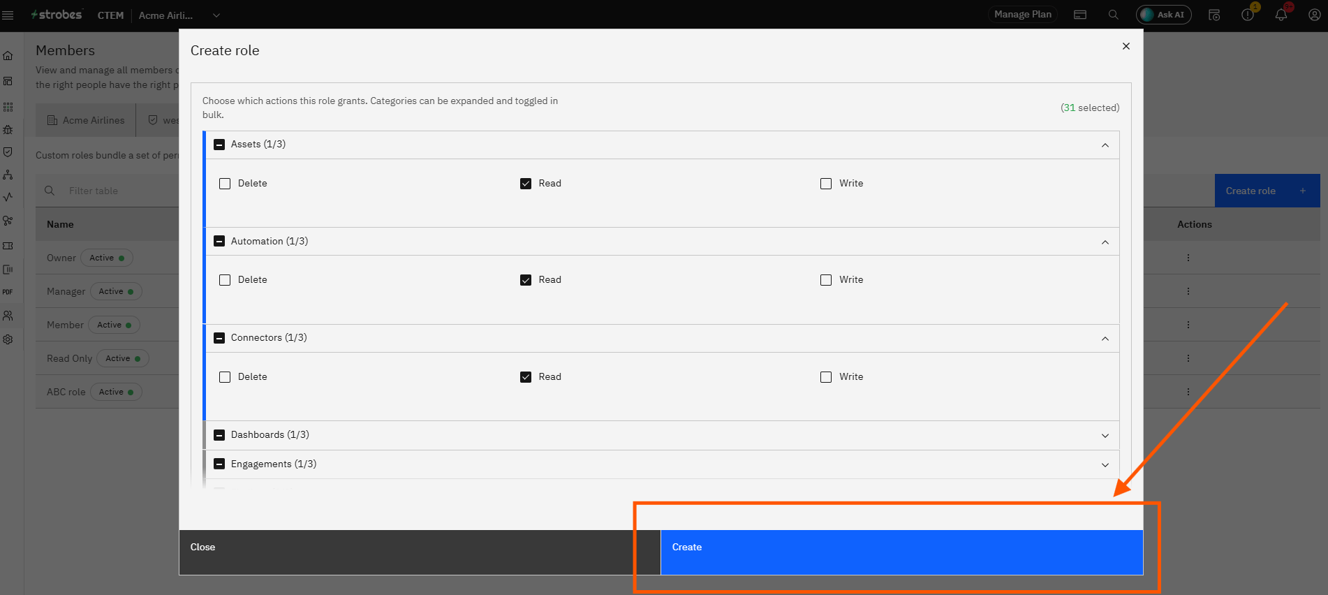 Invite Members and Manage Roles in Strobes: Step 17 — Click Create (screenshot 19)