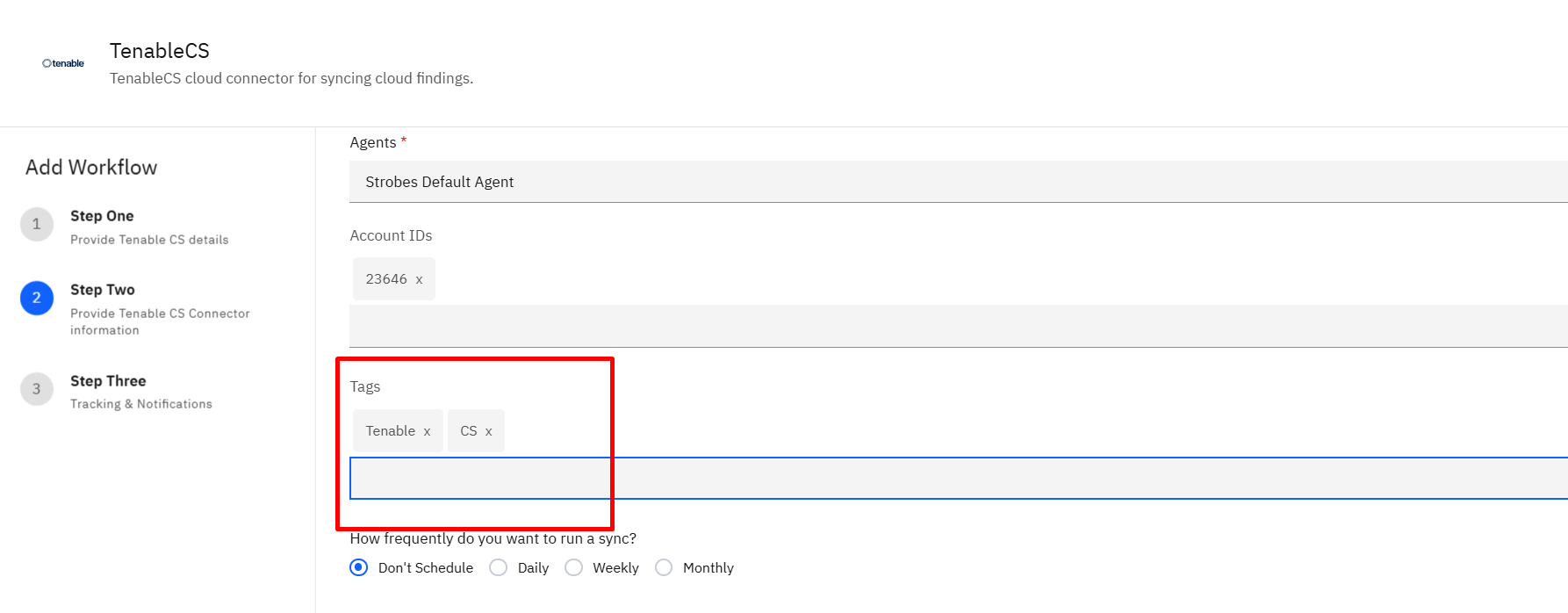 Connecting Tenable Cloud Security to Strobes: Step 12: Add Tags (Optional) (screenshot 12)
