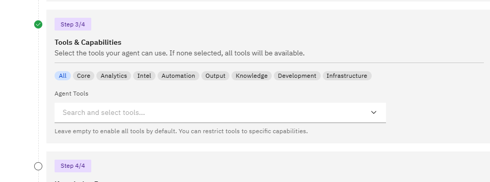 Custom AI Agents: Step 5: Tools & Capabilities (Step 3 of 4) (screenshot 6)