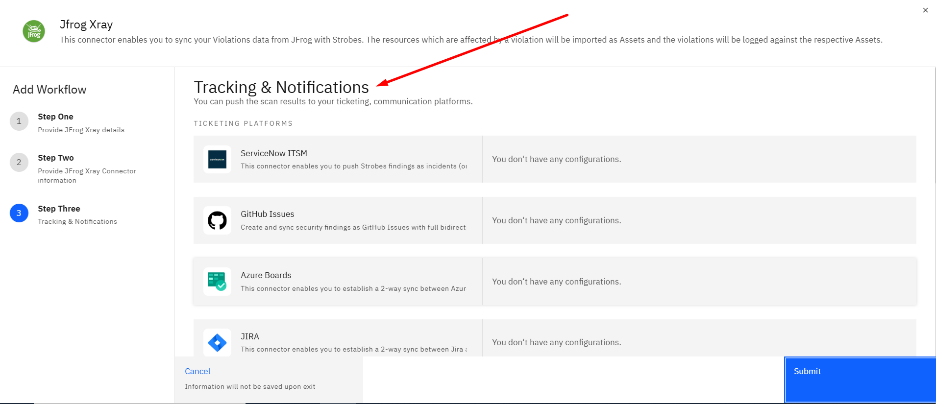 Connecting JFrog Xray (violations): Tracking Tools (screenshot 15)