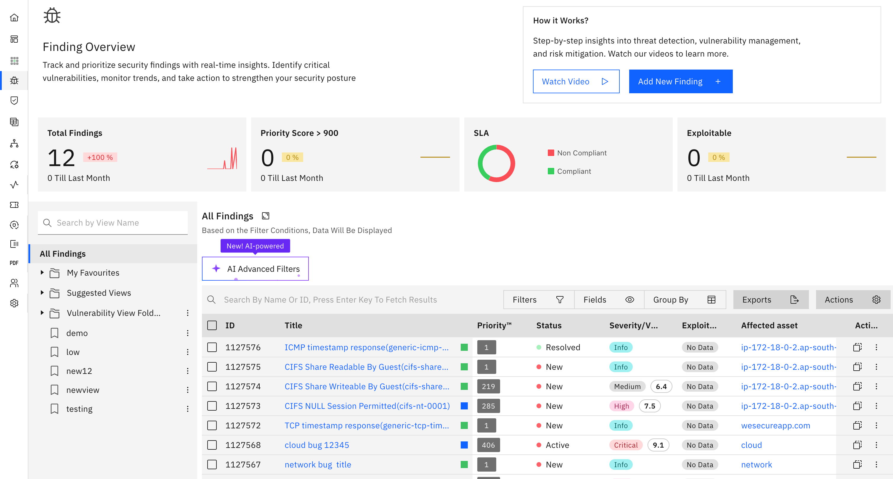 Creating folders to save vulnerability views: Creating Vulnerability View Folders (screenshot 1)