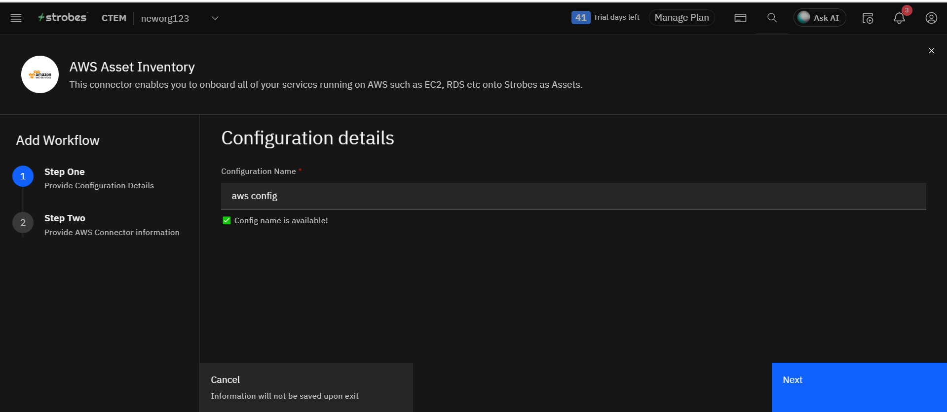 Import assets from AWS environment: Usage flow instructions (screenshot 4)