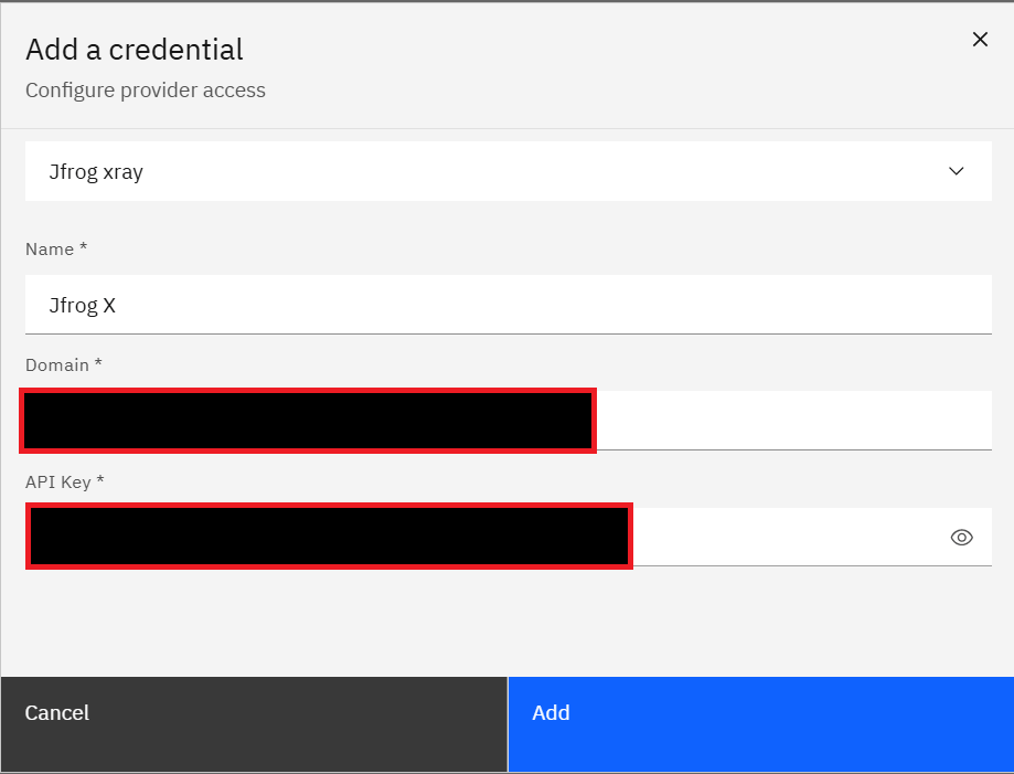 Connecting JFrog Xray (violations): Step 6: Add a New Credential (if needed) (screenshot 6)