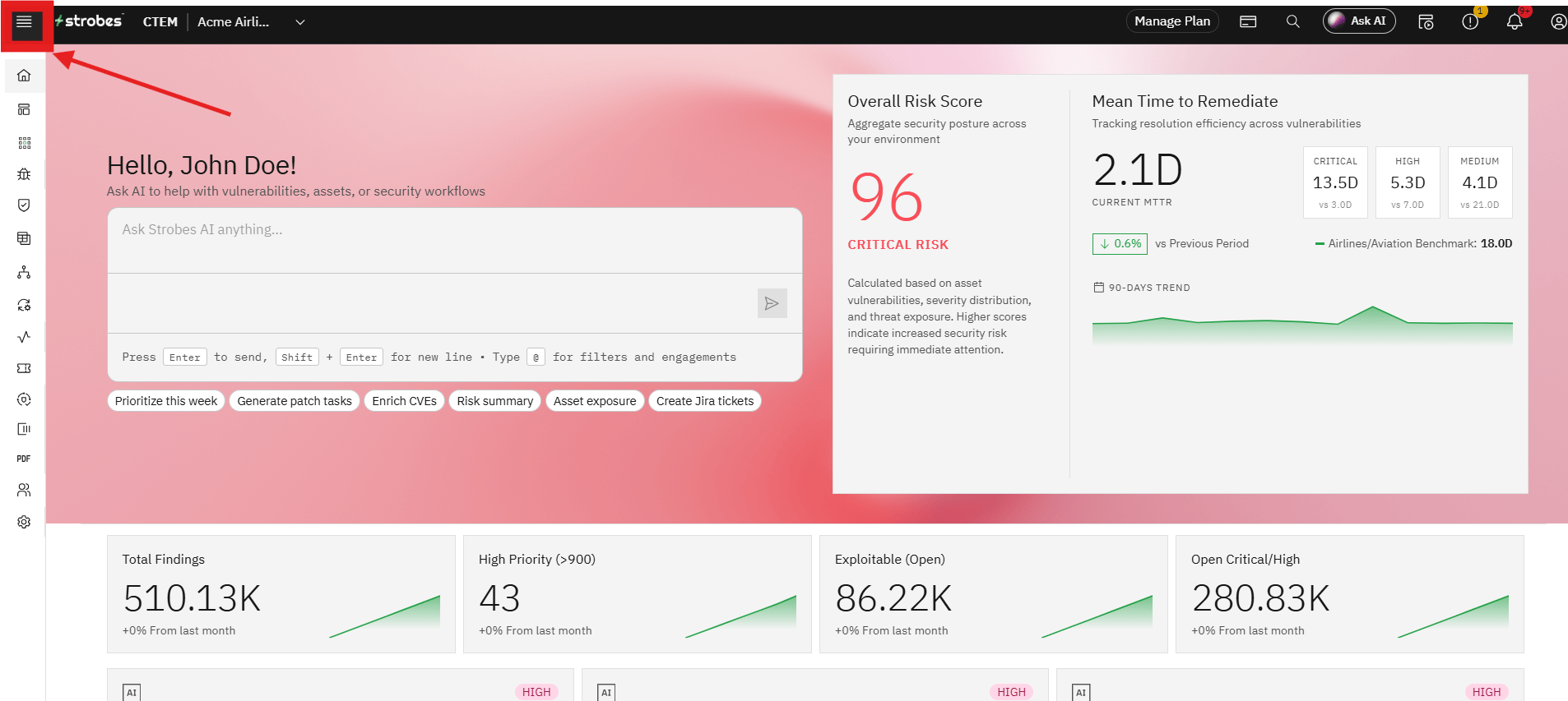 Report Template Access and Permissions: Step 1: Open the main menu (screenshot 1)