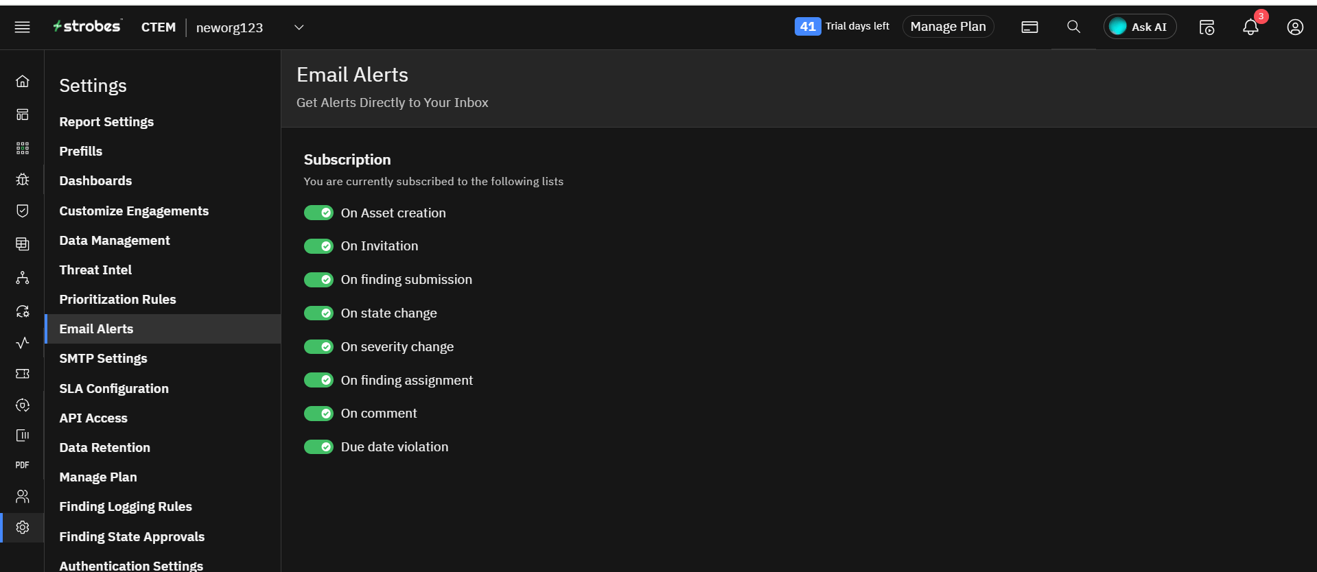 Setting up email alerts (screenshot 1)