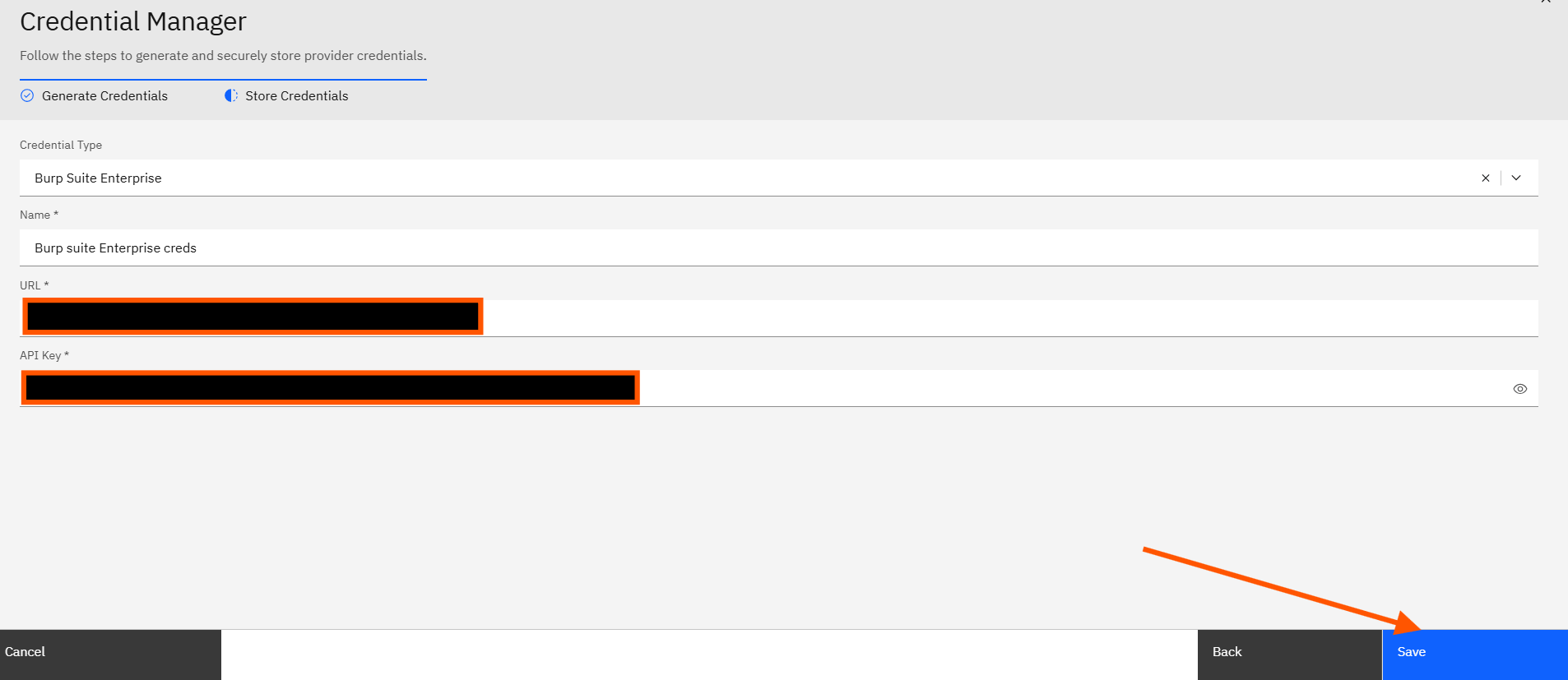 Configuring Burp Suite credentials: 3. Enter Burp Configuration Details (screenshot 3)