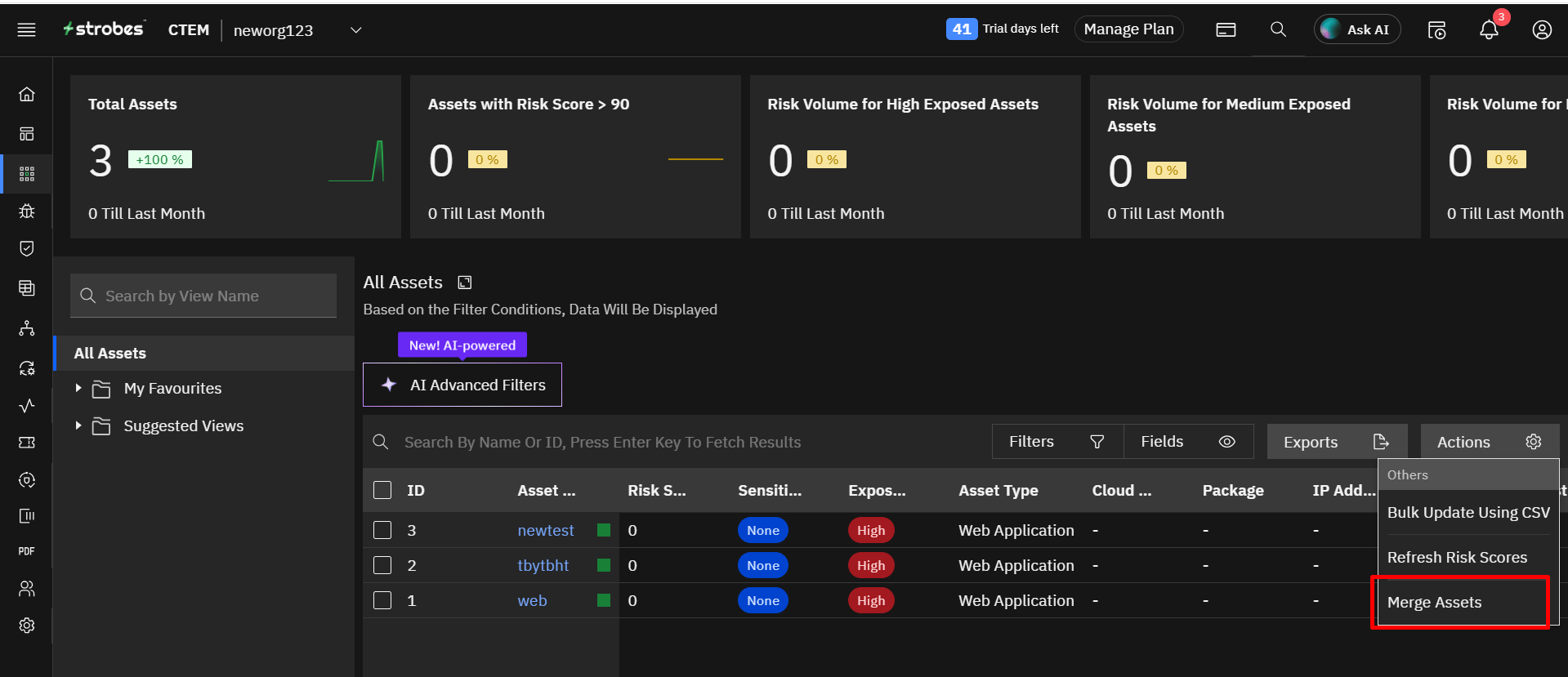 Merging assets: 3. Open the Merge OptionScroll down to locate the Linked Assets card.Click on the Merge Asset button. (screenshot 2)