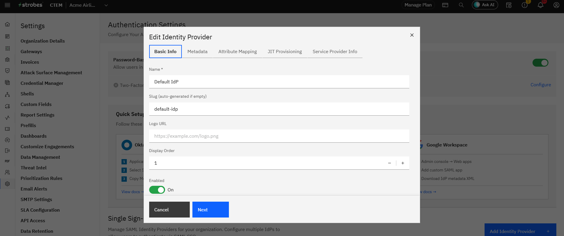 Configuring Google Workspace SSO (SAML): Step 3: Upload the Google Workspace Metadata File (screenshot 3)