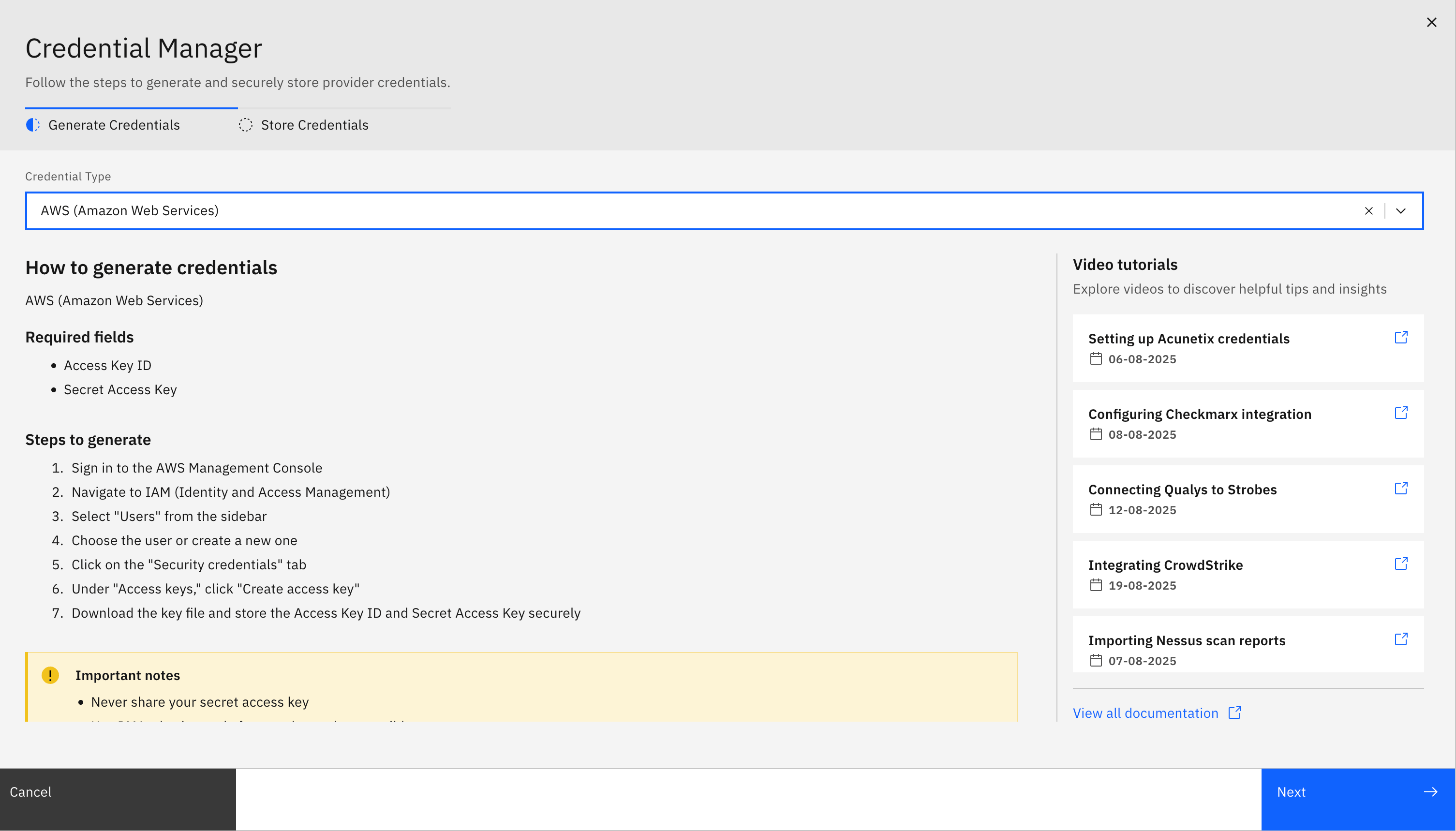 Cloud security (CSPM) workflow: Configuring AWS Credential Manager (screenshot 6)