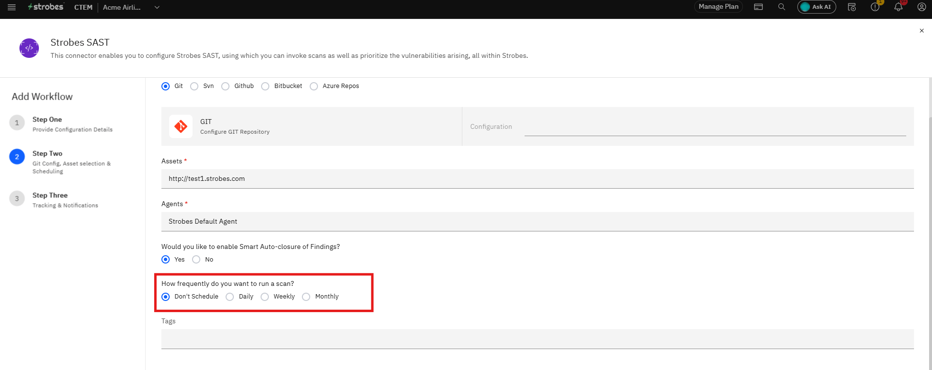 Configuring Strobes SAST: Scan Scheduling (screenshot 15)
