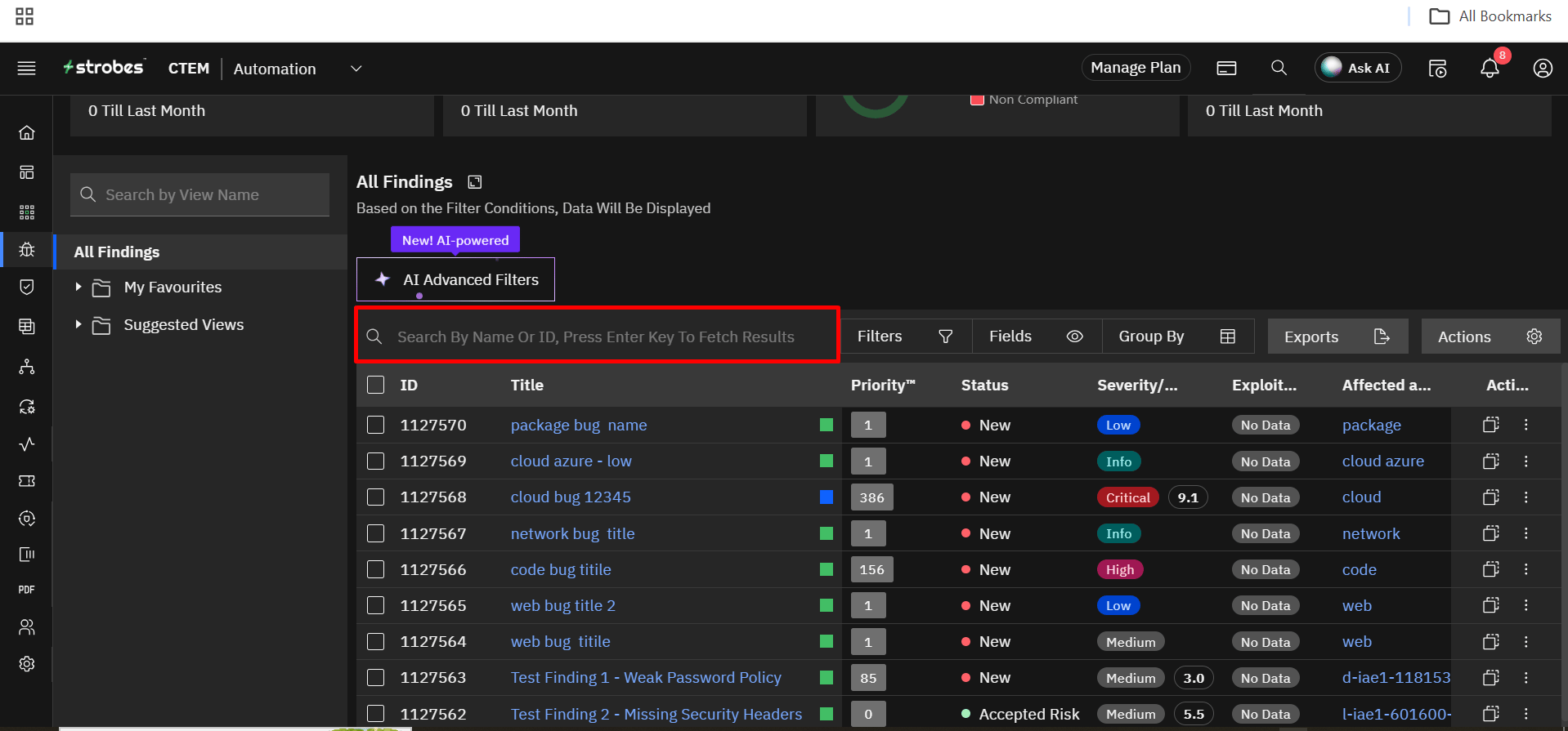 Understanding the Findings Toolbar: Search (screenshot 8)