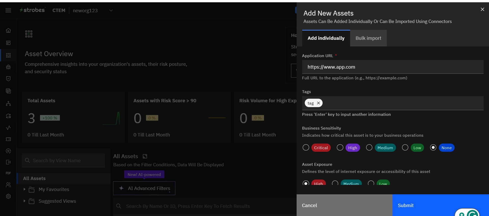 Adding assets manually: Adding a Web Asset (screenshot 2)