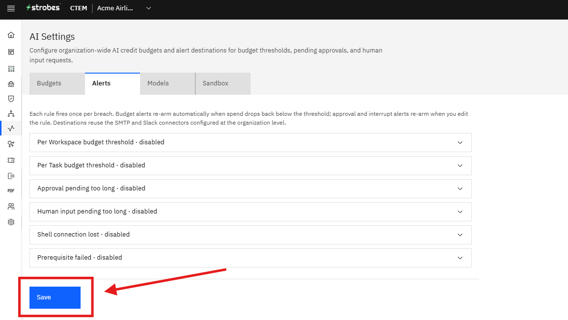 Configuring AI Alerts: Saving your changes (screenshot 8)