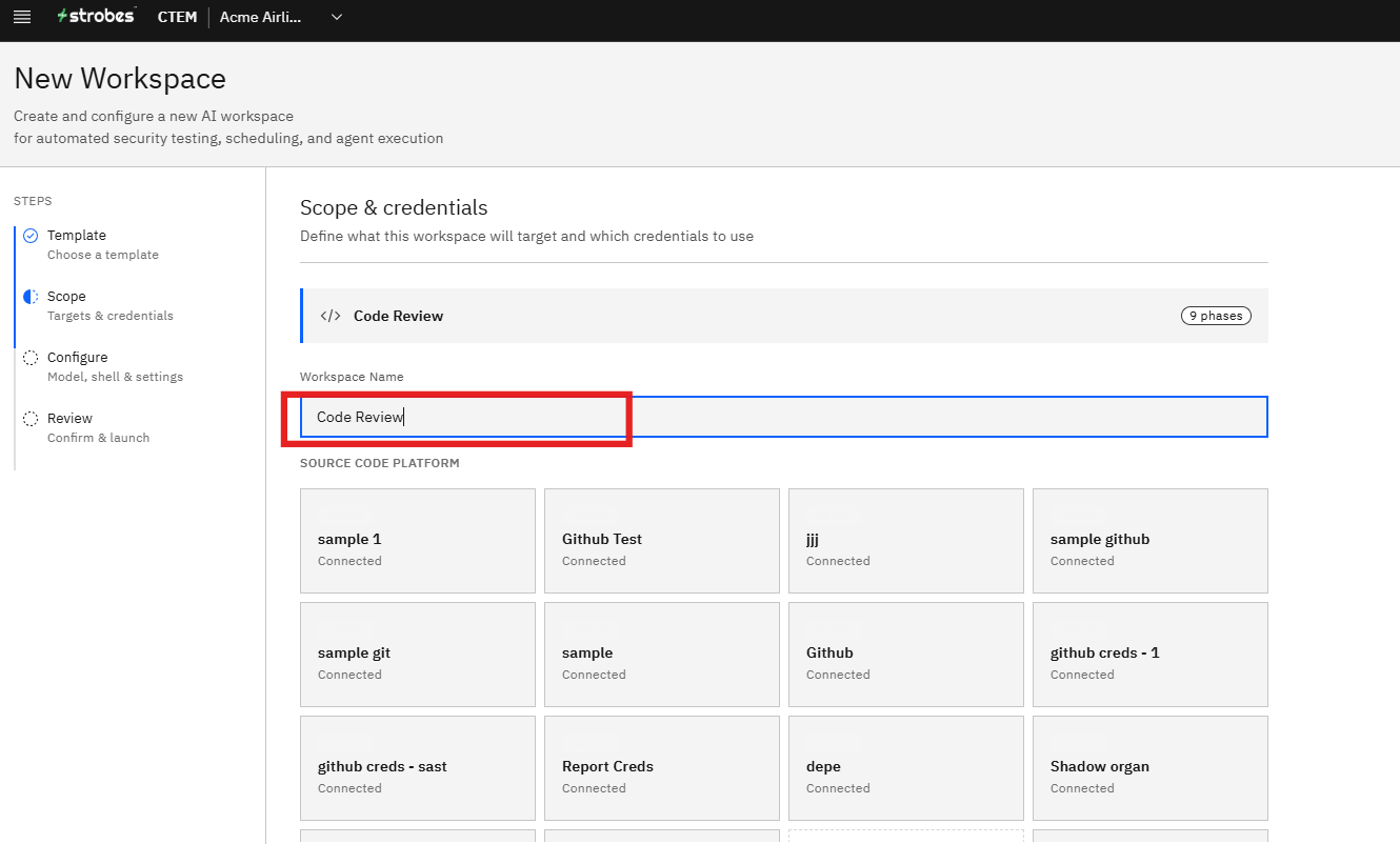 Code Review Assessment via Template: Step 1: Provide a Workspace Name (screenshot 6)