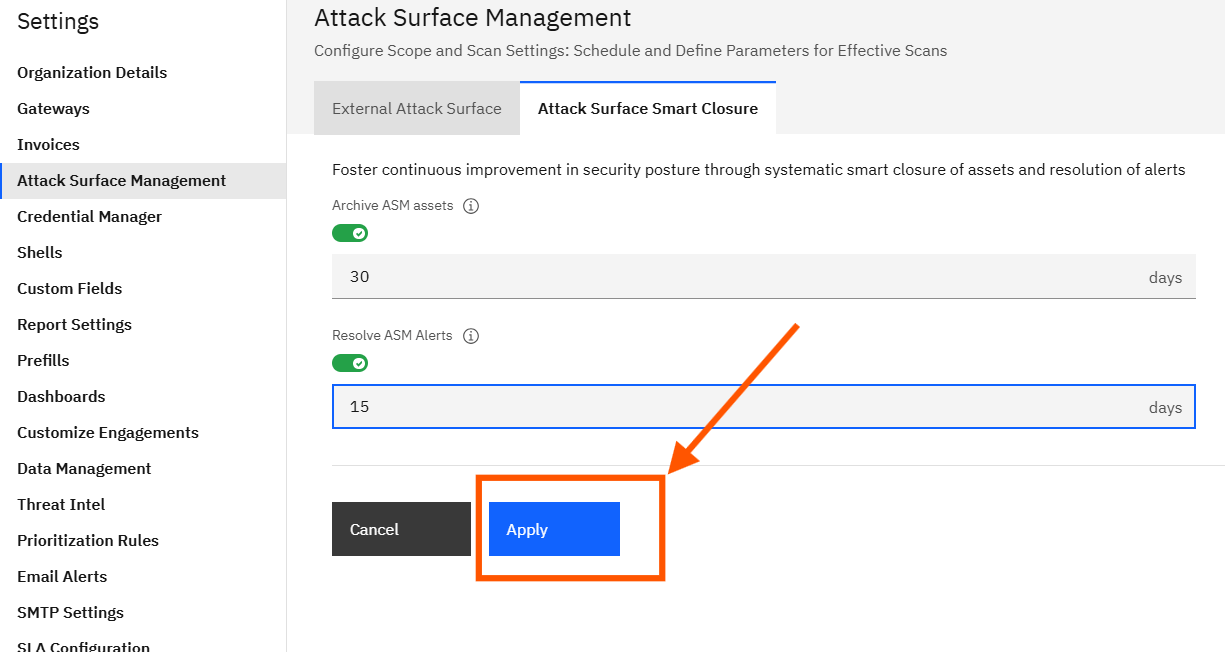 Configuring Attack Surface Management: Step 5 — Click Apply (screenshot 12)