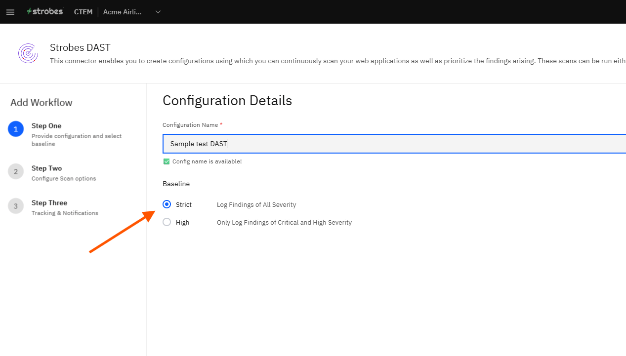 Configuring Strobes DAST: Step 6 — Choose a Baseline (screenshot 6)