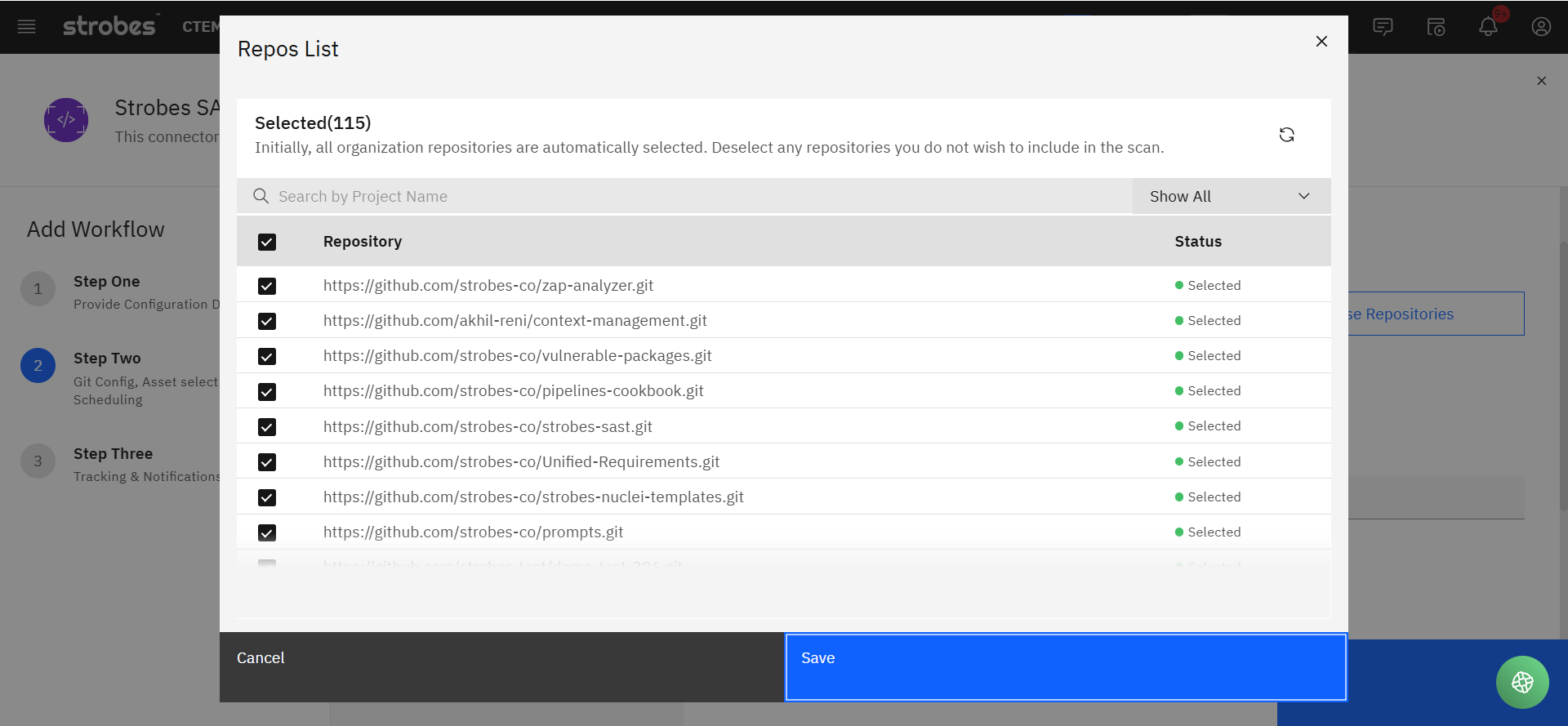 Configuring Strobes SAST: Choose Repositories (screenshot 10)