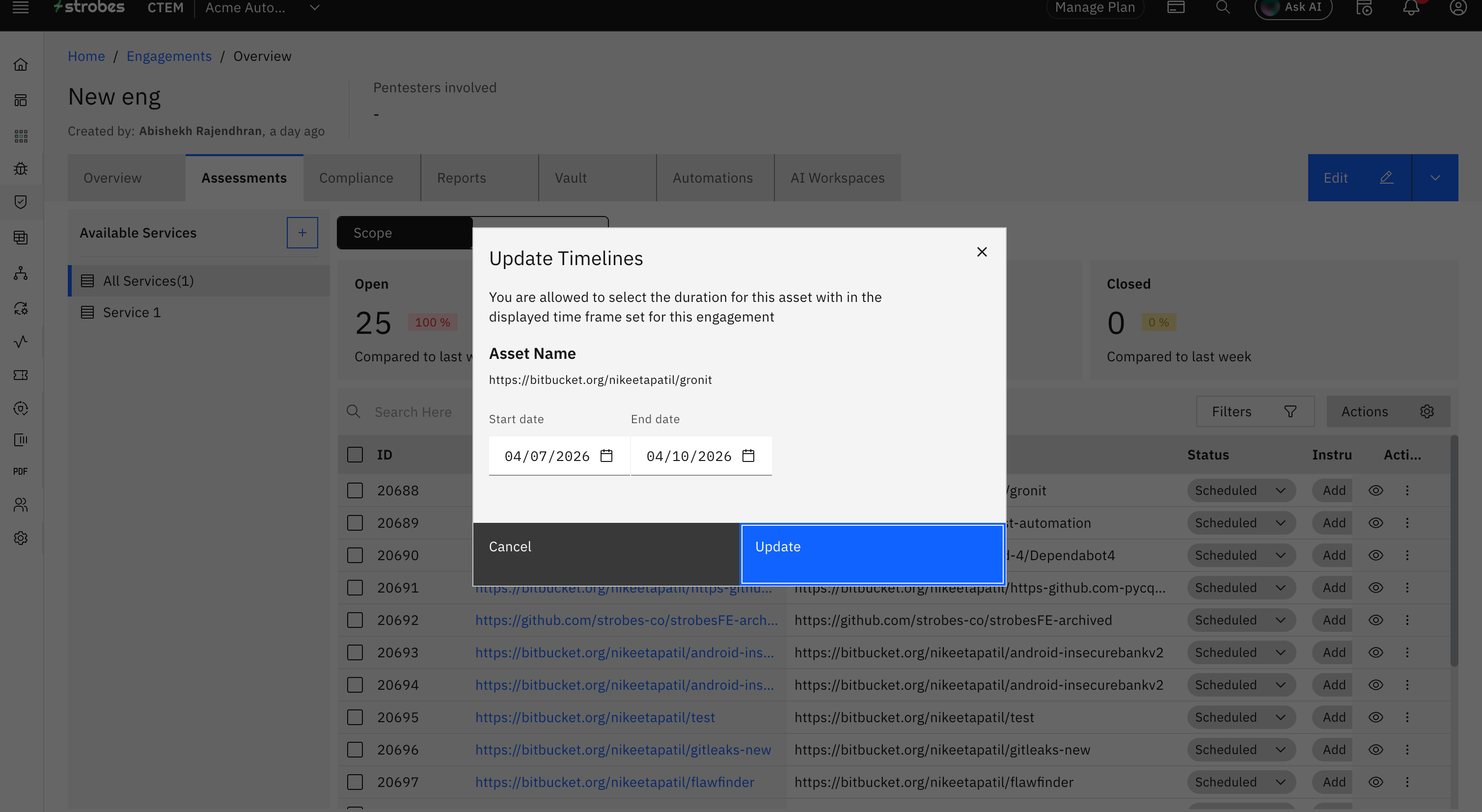 Editing Timelines for Individual Assessments: 4. Click on Actions → Edit Timelines (screenshot 2)
