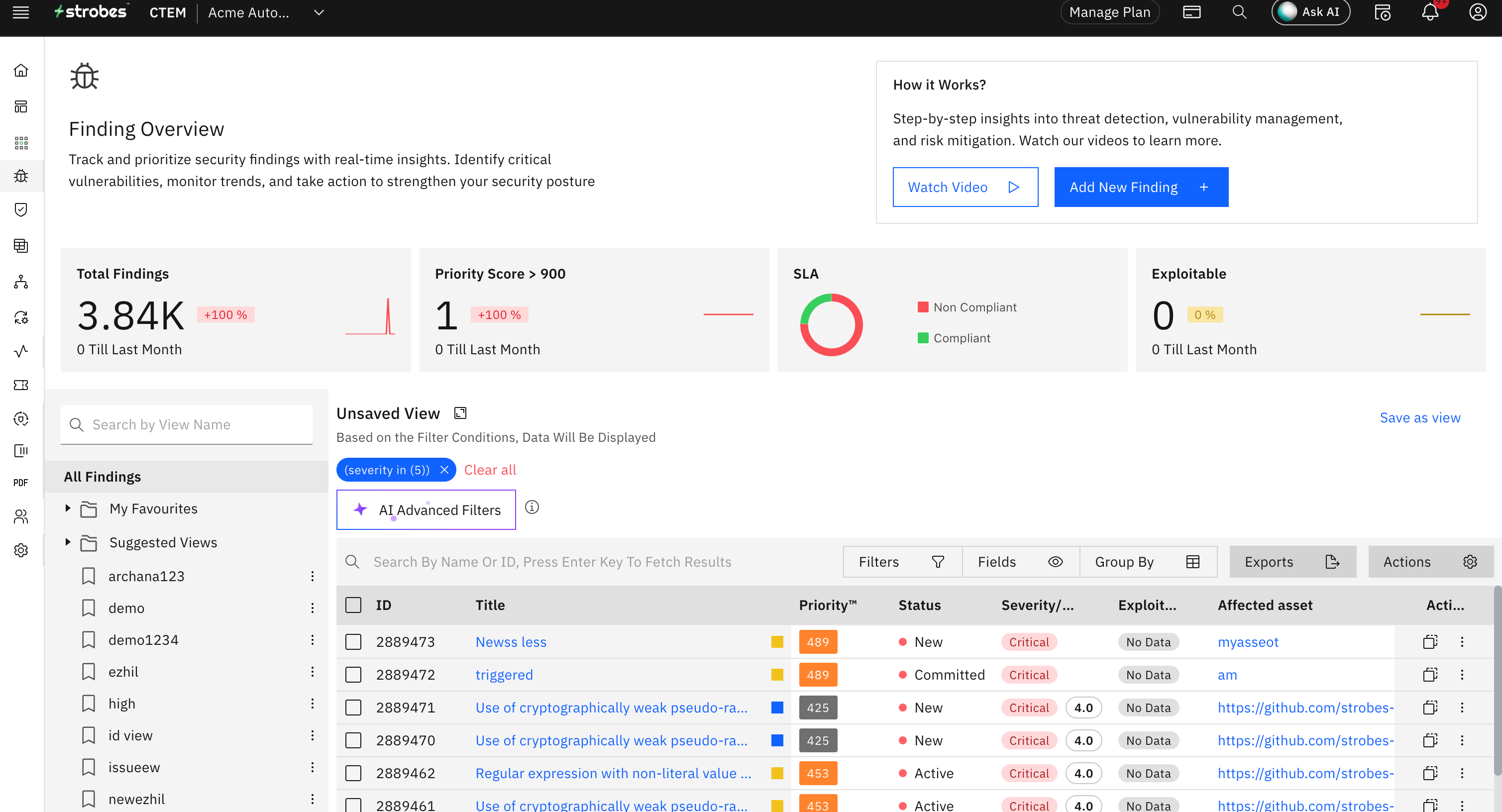 Saving views under Assets and Findings (screenshot 2)