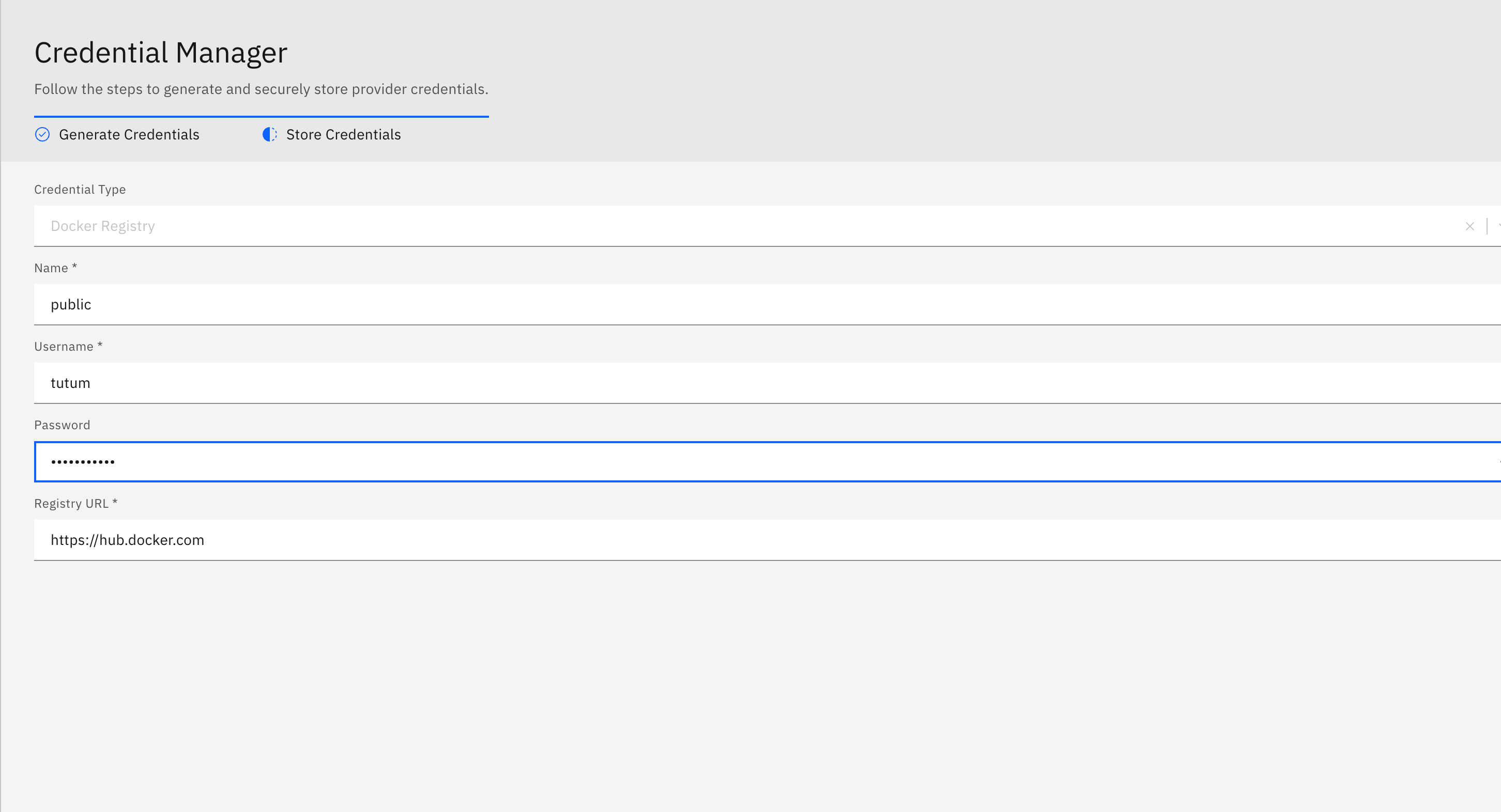 Container scanning workflow: Configuring Docker Hub Credential Manager (screenshot 9)